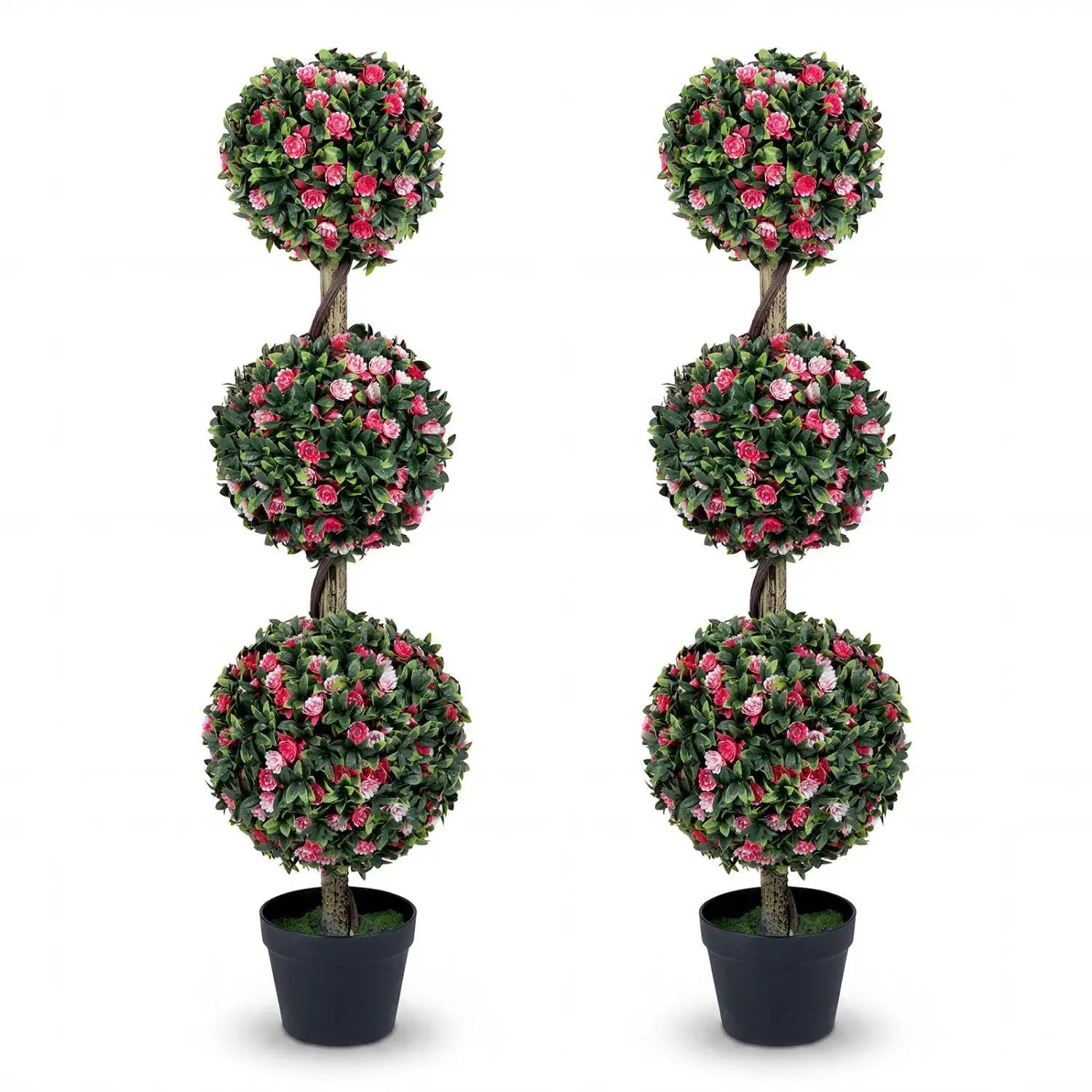 Artificial Triple Ball Rose Topiary Tree 43.5" - Set of 2 by DirectDeals