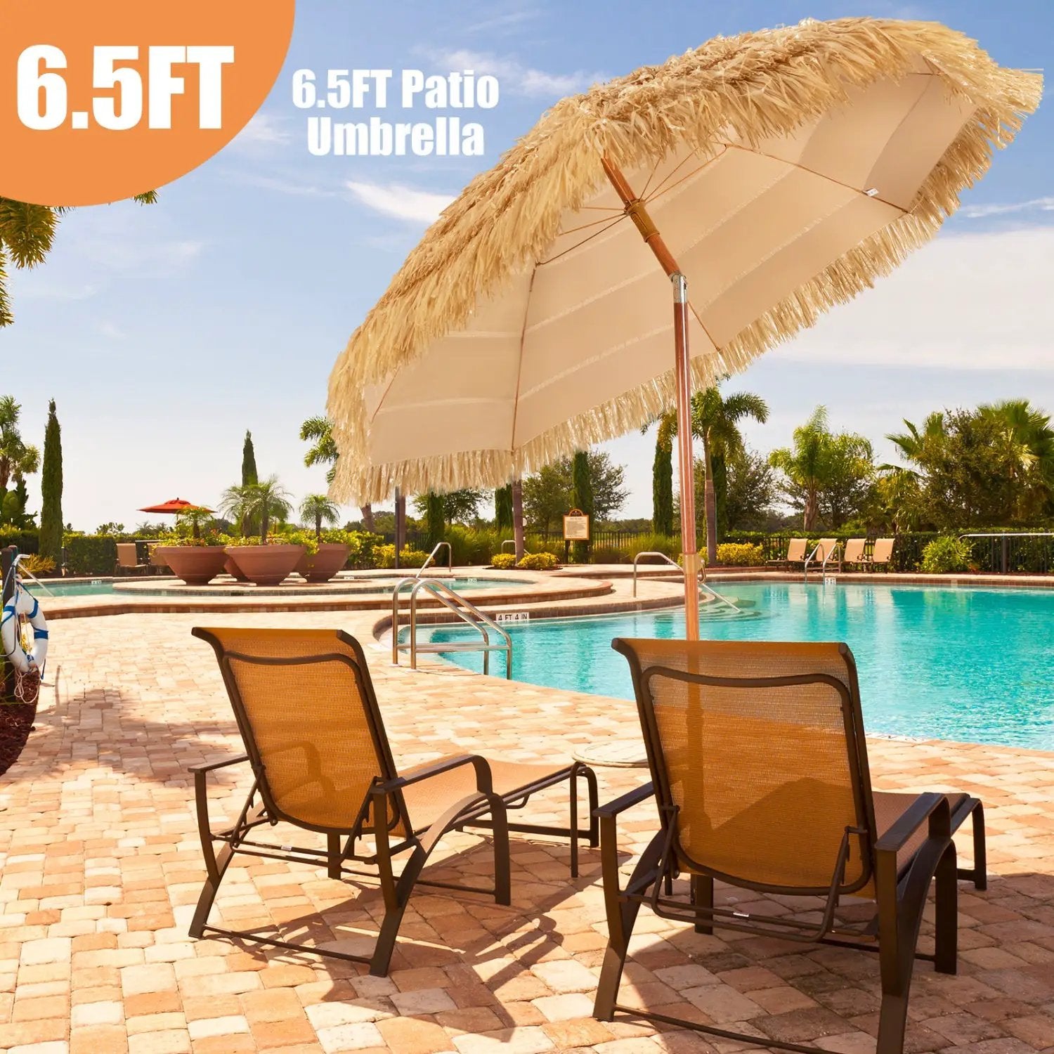 Tiki Beach Umbrella 6.5 Ft with Adjustable Tilt by DirectDeals