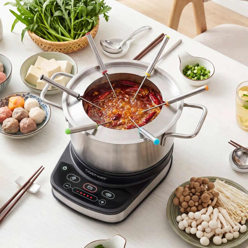 Electric Fondue Pot Set 3.2 QT with 6 Forks and Temperature Control by DirectDeals