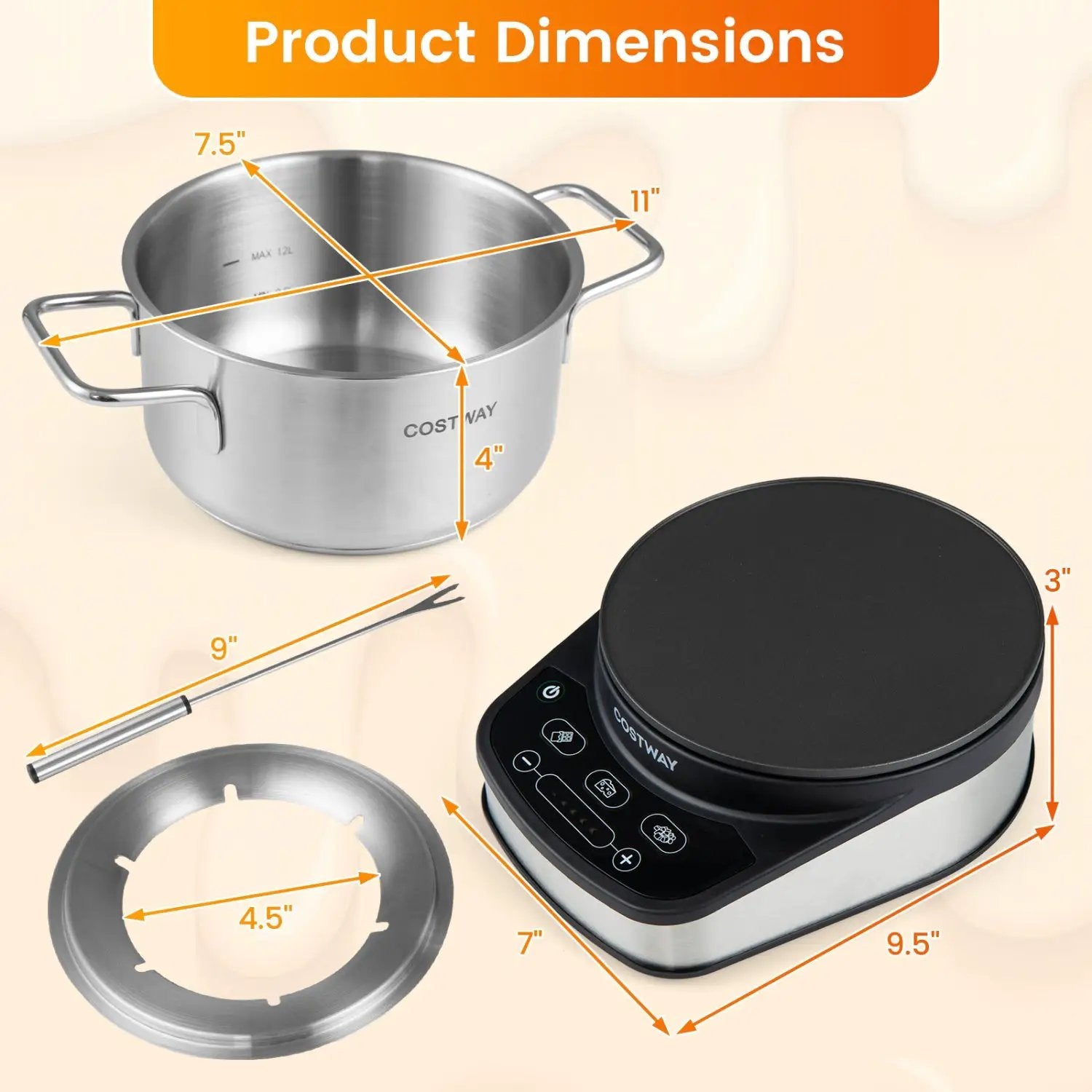 Electric Fondue Pot Set 3.2 QT with 6 Forks and Temperature Control by DirectDeals