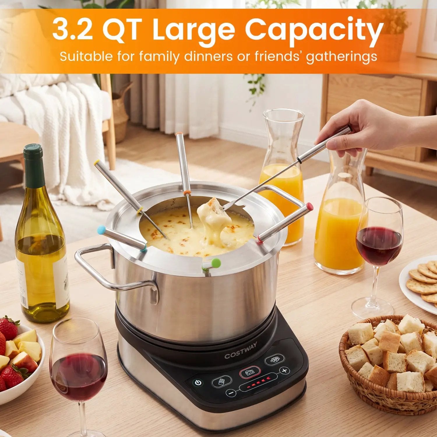 Electric Fondue Pot Set 3.2 QT with 6 Forks and Temperature Control by DirectDeals
