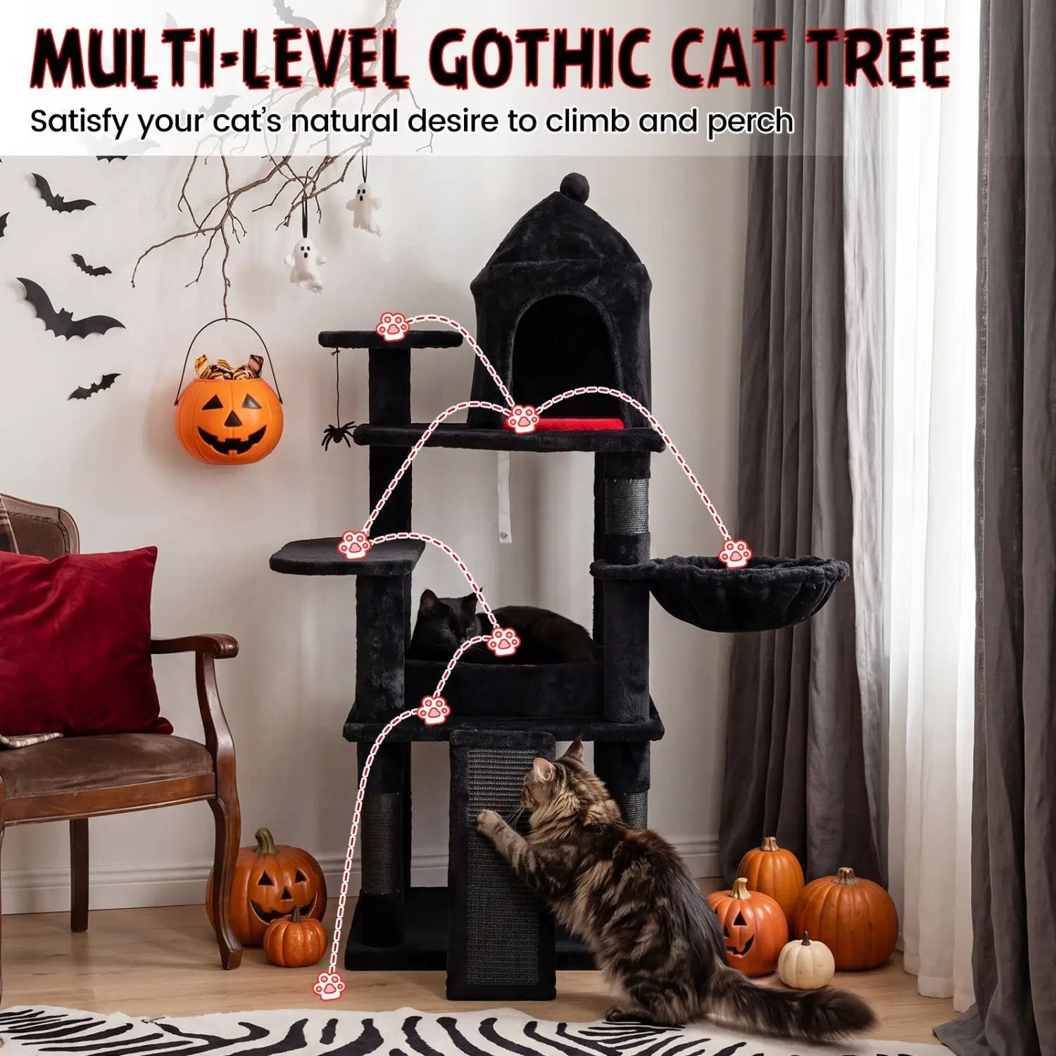 50-Inch Gothic Multi-Level Cat Tree with Castle House by DirectDeals