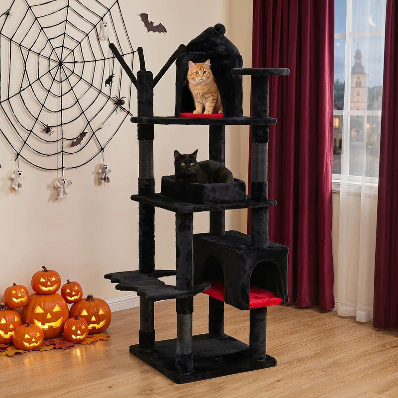 70-Inch Gothic Cat Tree with Castle and Coffin Bed by DirectDeals