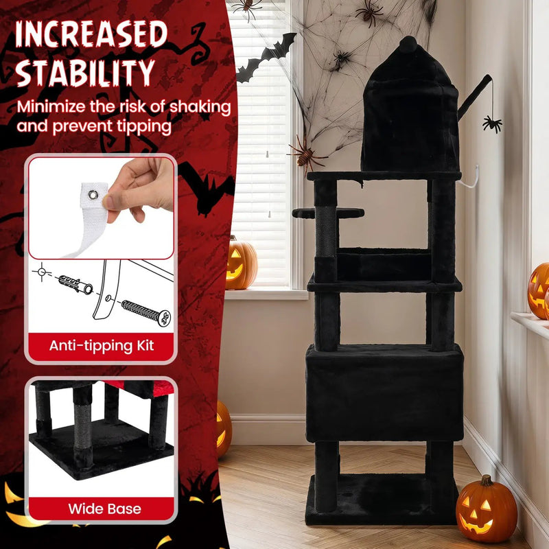 70-Inch Gothic Cat Tree with Castle and Coffin Bed by DirectDeals