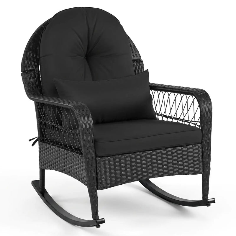 Outdoor Wicker Rocking Chair with Cushions and Anti-Tip Stoppers by DirectDeals