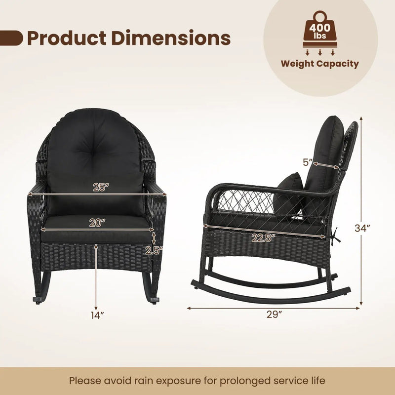 Outdoor Wicker Rocking Chair with Cushions and Anti-Tip Stoppers by DirectDeals