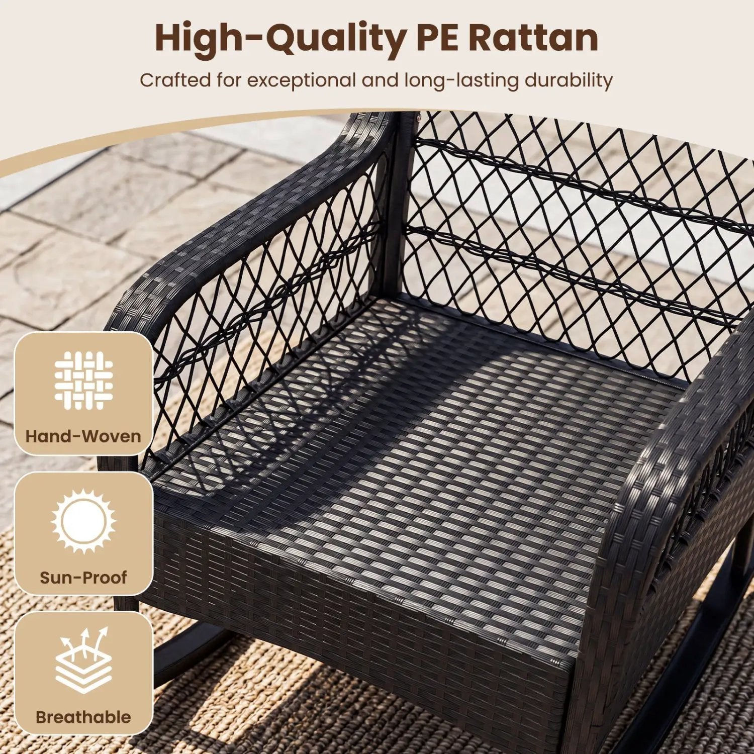 Outdoor Wicker Rocking Chair with Cushions and Anti-Tip Stoppers by DirectDeals