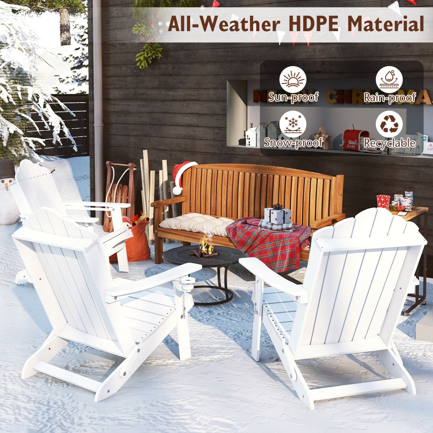 Folding Adirondack Chair with High Backrest - HDPE Weather Resistant by DirectDeals