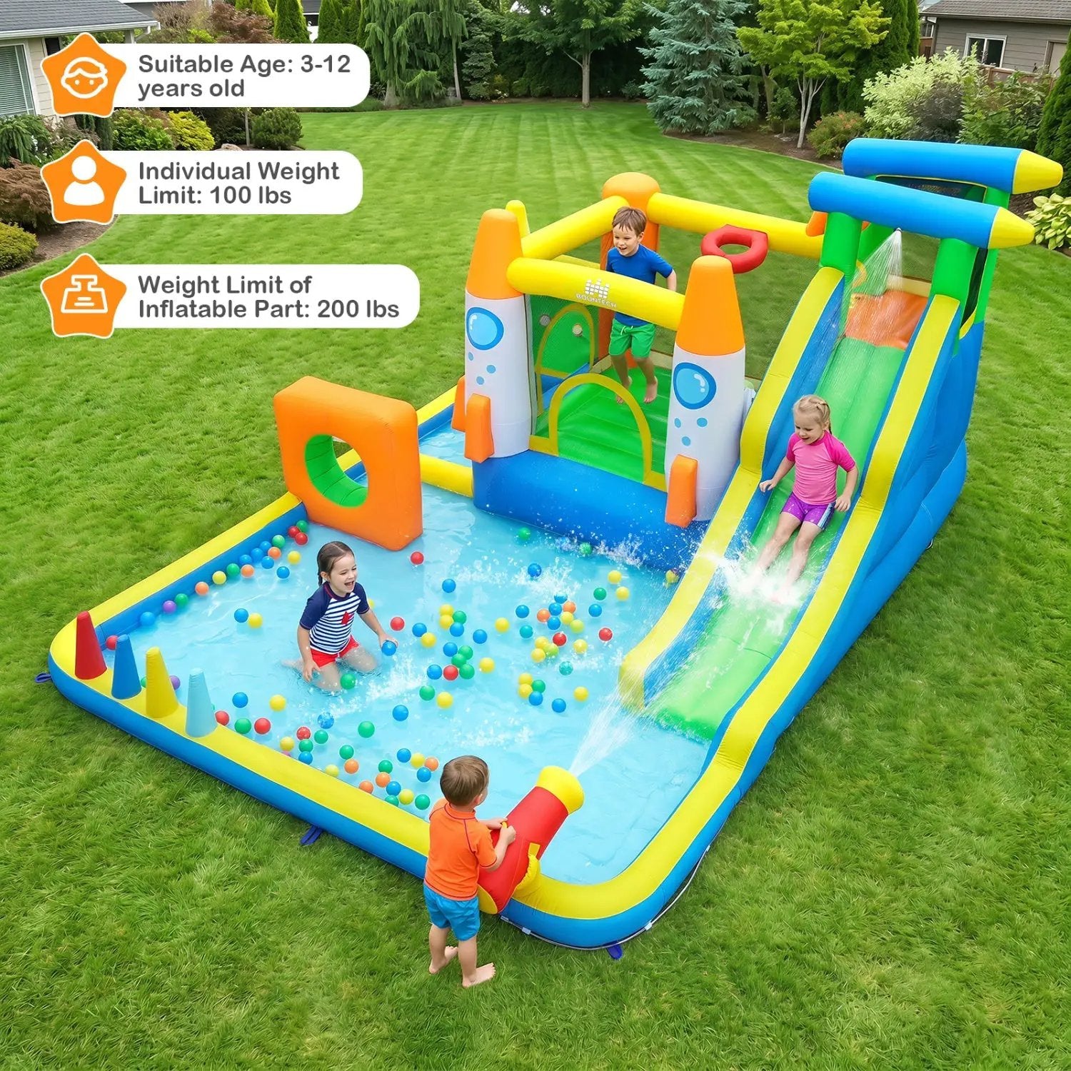 10-in-1 Inflatable Bounce House with Water Slide and Blower by DirectDeals