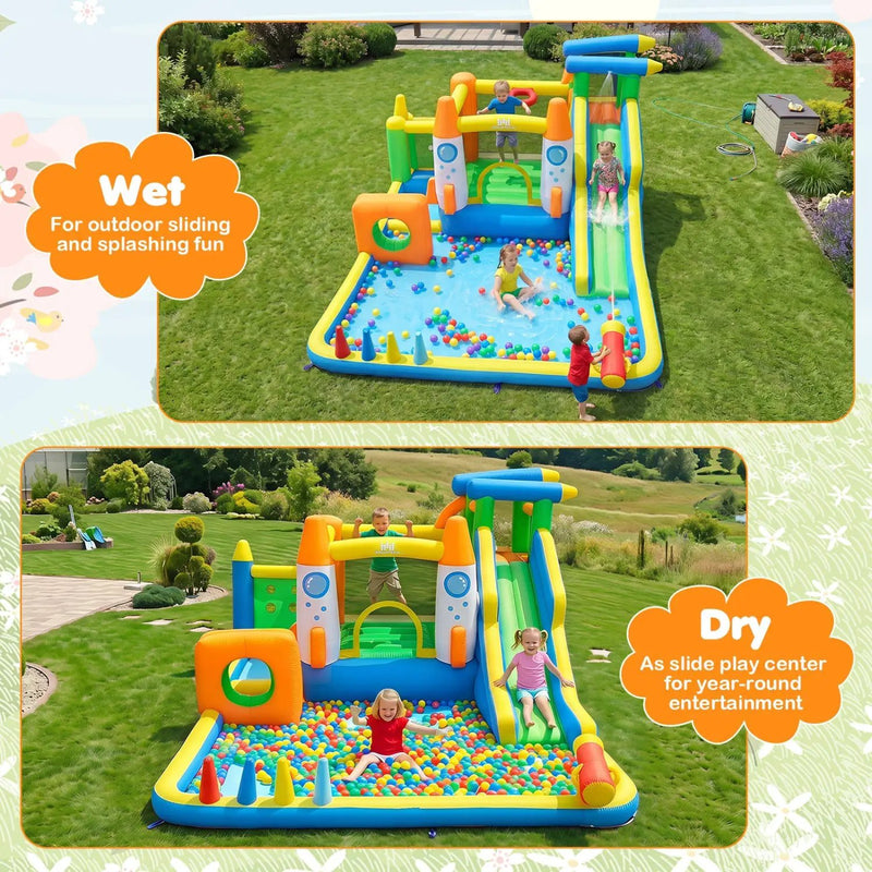 10-in-1 Inflatable Bounce House with Water Slide and Blower by DirectDeals