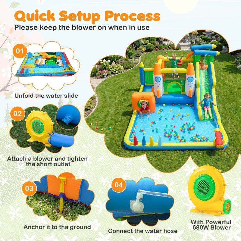 10-in-1 Inflatable Bounce House with Water Slide and Blower by DirectDeals