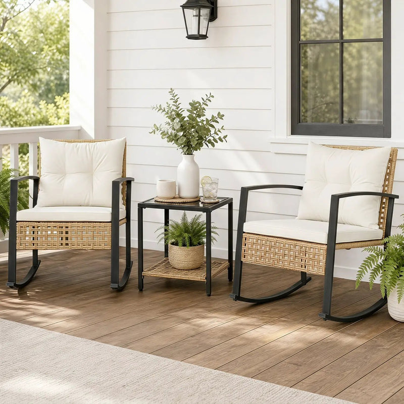 3-Piece Rattan Patio Conversation Set with Rocking Chairs by DirectDeals