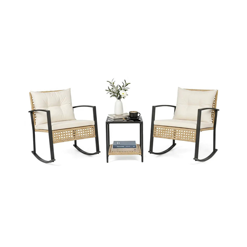 3-Piece Rattan Patio Conversation Set with Rocking Chairs by DirectDeals