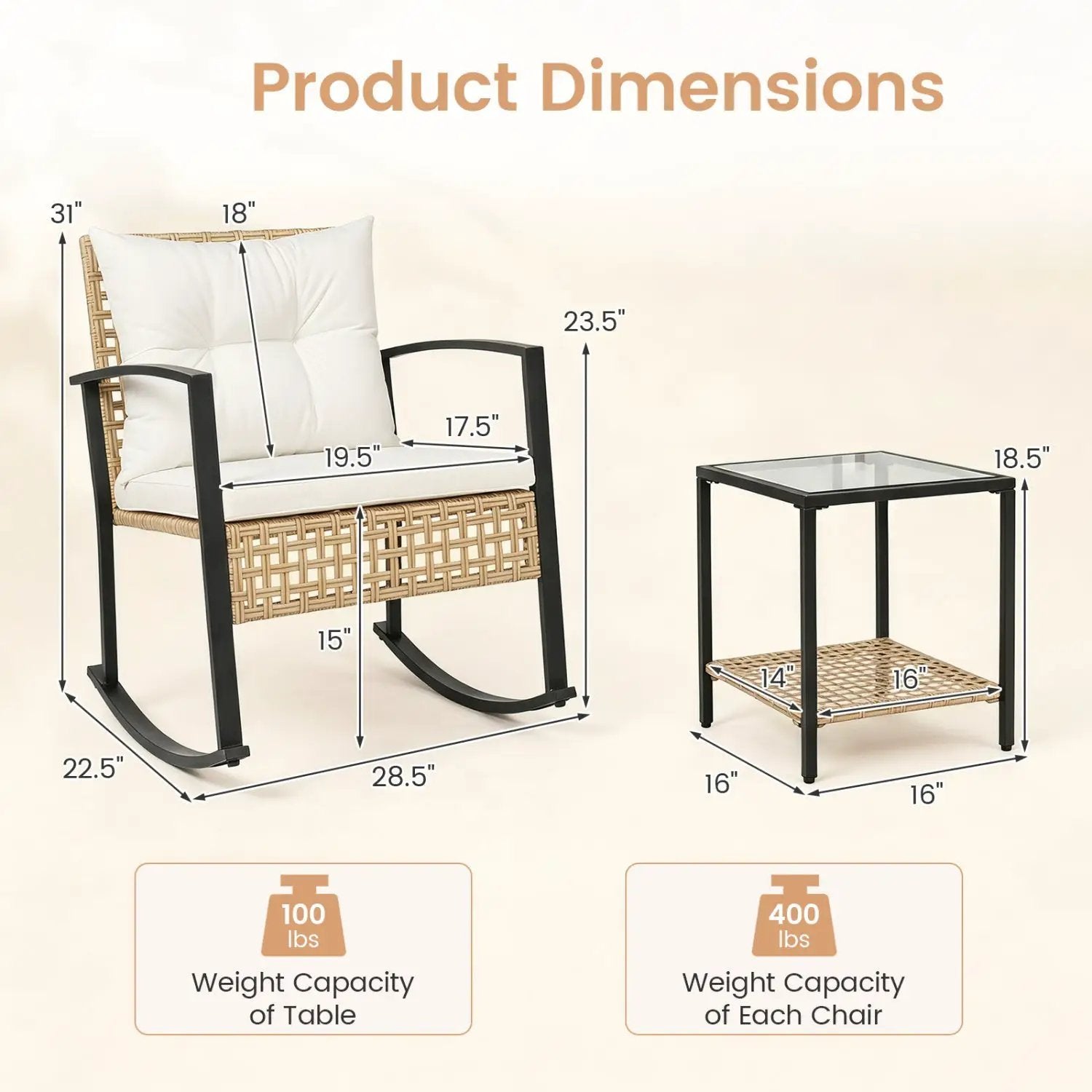 3-Piece Rattan Patio Conversation Set with Rocking Chairs by DirectDeals