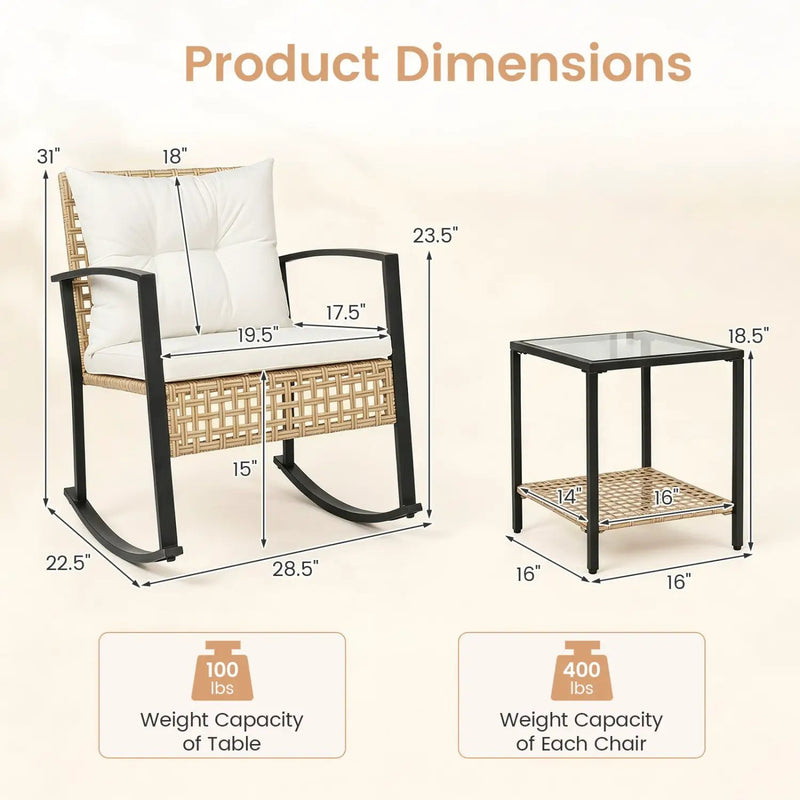 3-Piece Rattan Patio Conversation Set with Rocking Chairs by DirectDeals