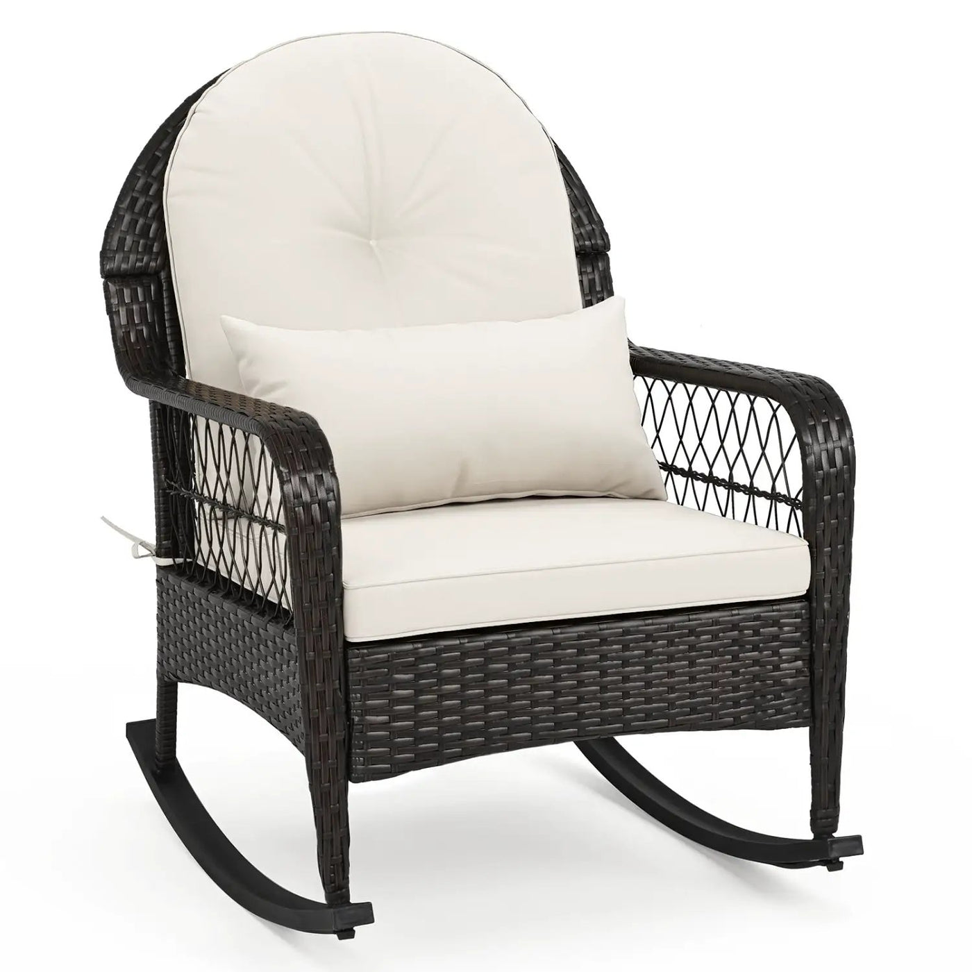 Outdoor Wicker Rocking Chair with Cushions - 400 LBS Capacity by DirectDeals