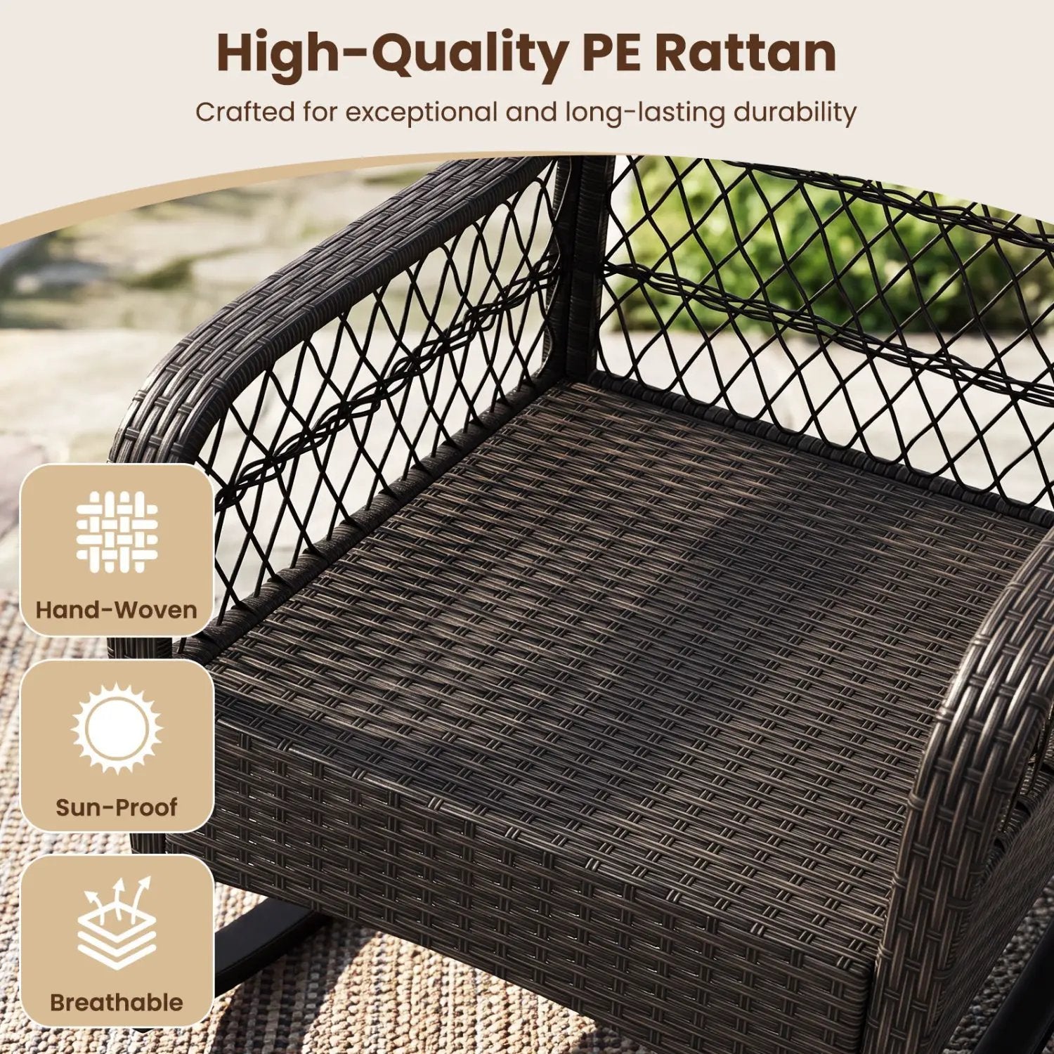 Outdoor Wicker Rocking Chair with Cushions - 400 LBS Capacity by DirectDeals