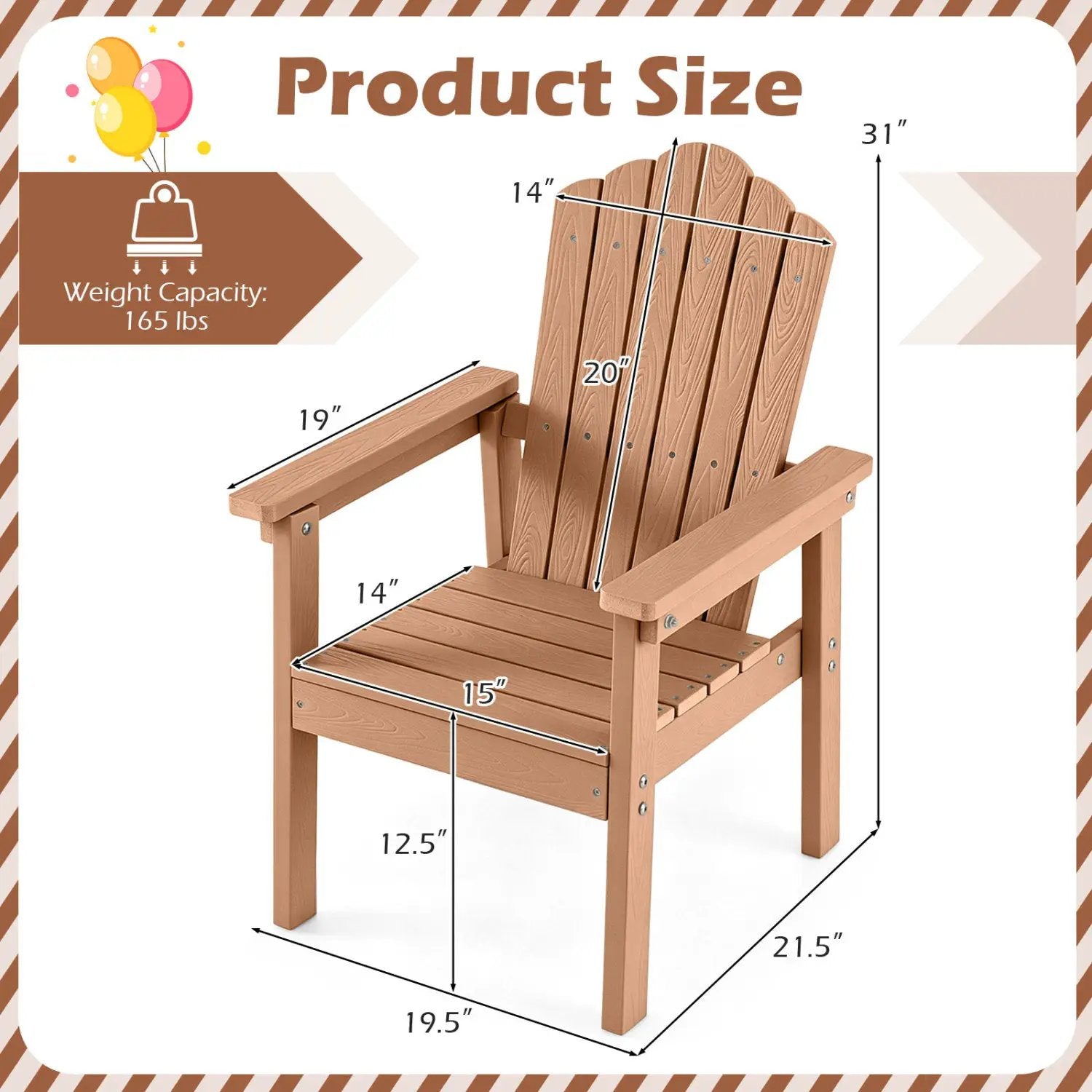 Adirondack Chair with High Backrest and Wide Armrests by DirectDeals