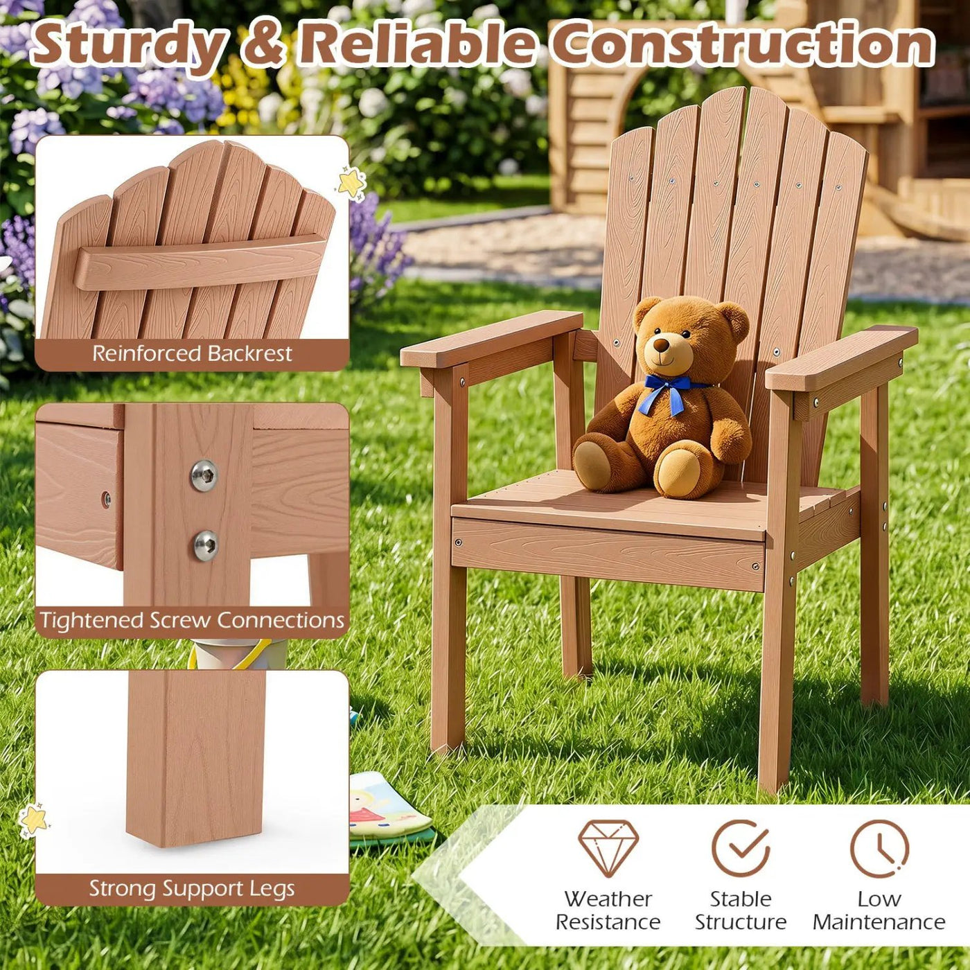 Adirondack Chair with High Backrest and Wide Armrests by DirectDeals
