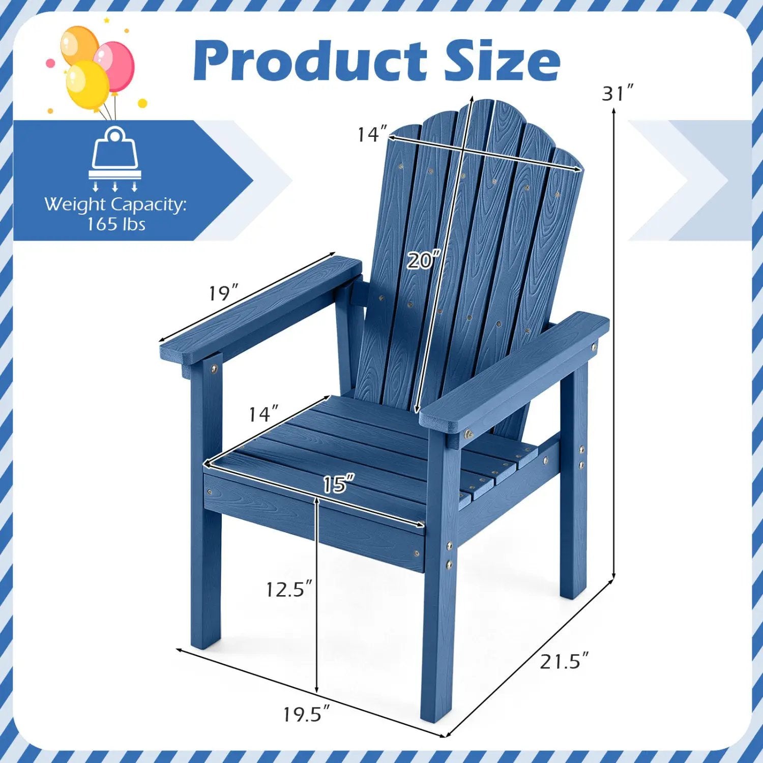 Adirondack Chair with High Backrest and Wide Armrests by DirectDeals