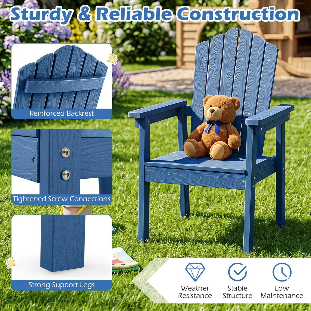 Adirondack Chair with High Backrest and Wide Armrests by DirectDeals