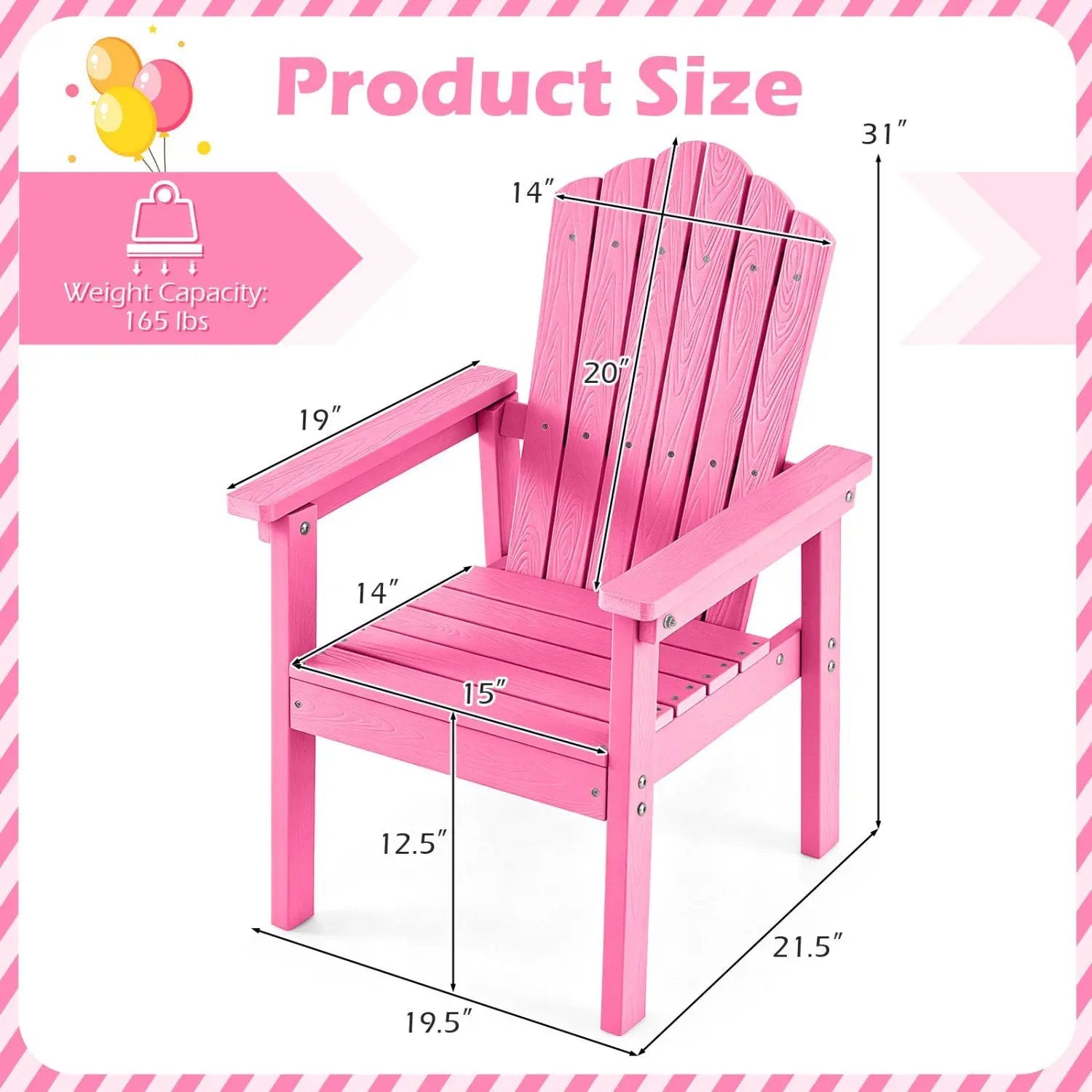 Adirondack Chair with High Backrest and Wide Armrests by DirectDeals
