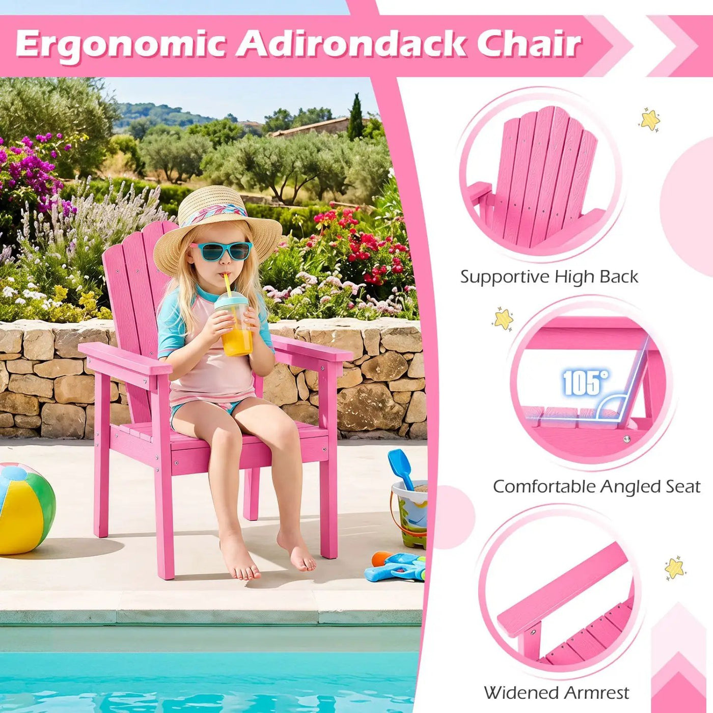 Adirondack Chair with High Backrest and Wide Armrests by DirectDeals