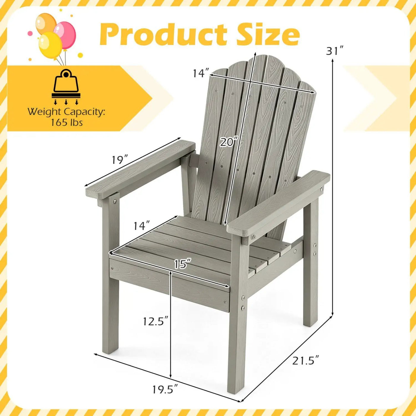 Adirondack Chair with High Backrest and Wide Armrests by DirectDeals