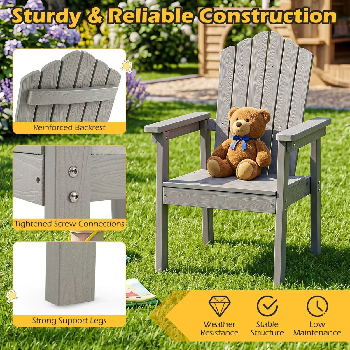 Adirondack Chair with High Backrest and Wide Armrests by DirectDeals