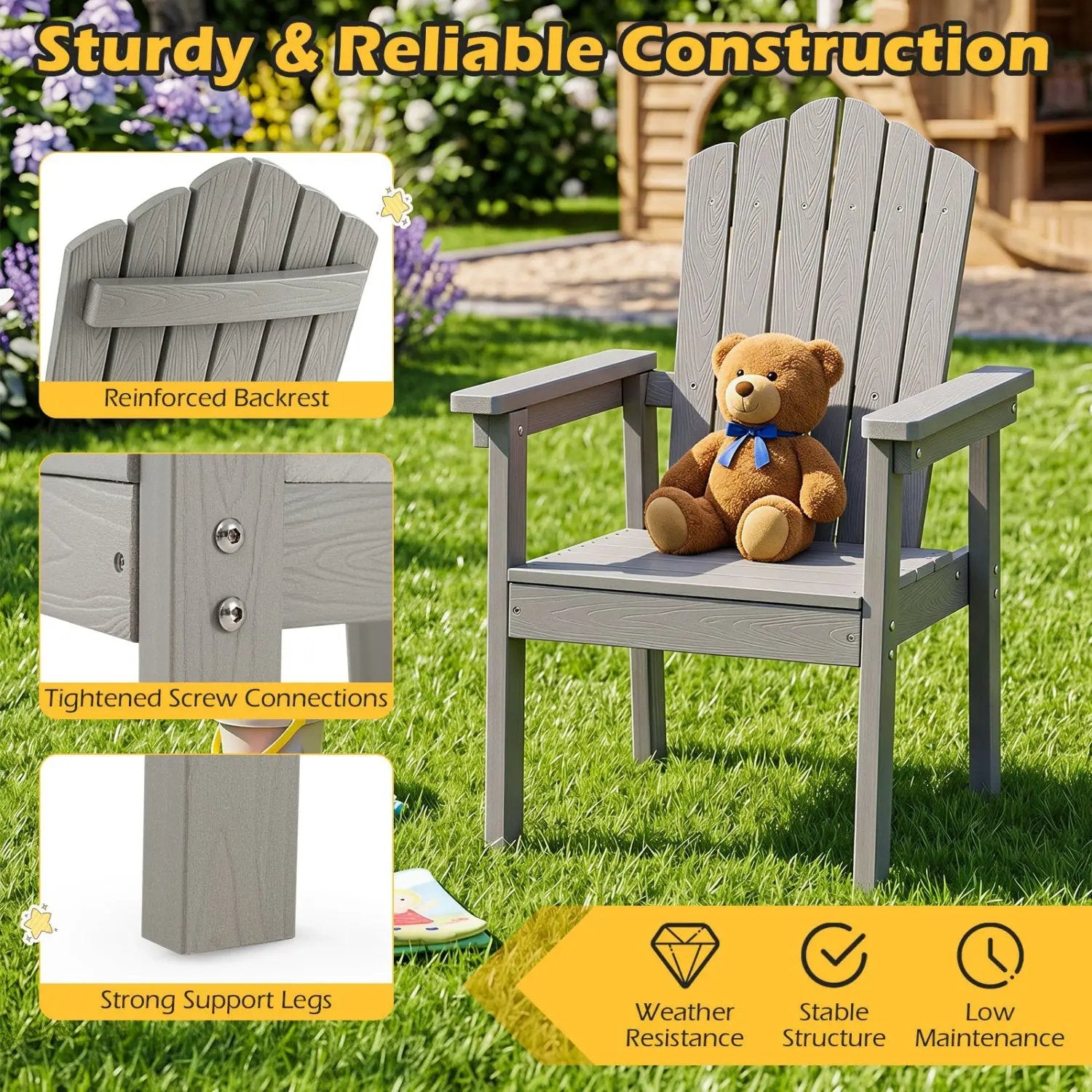 Adirondack Chair with High Backrest and Wide Armrests by DirectDeals