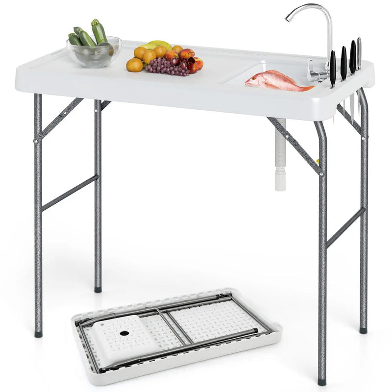 Folding Fish Cleaning Table with Sink and Rotatable Faucet by DirectDeals