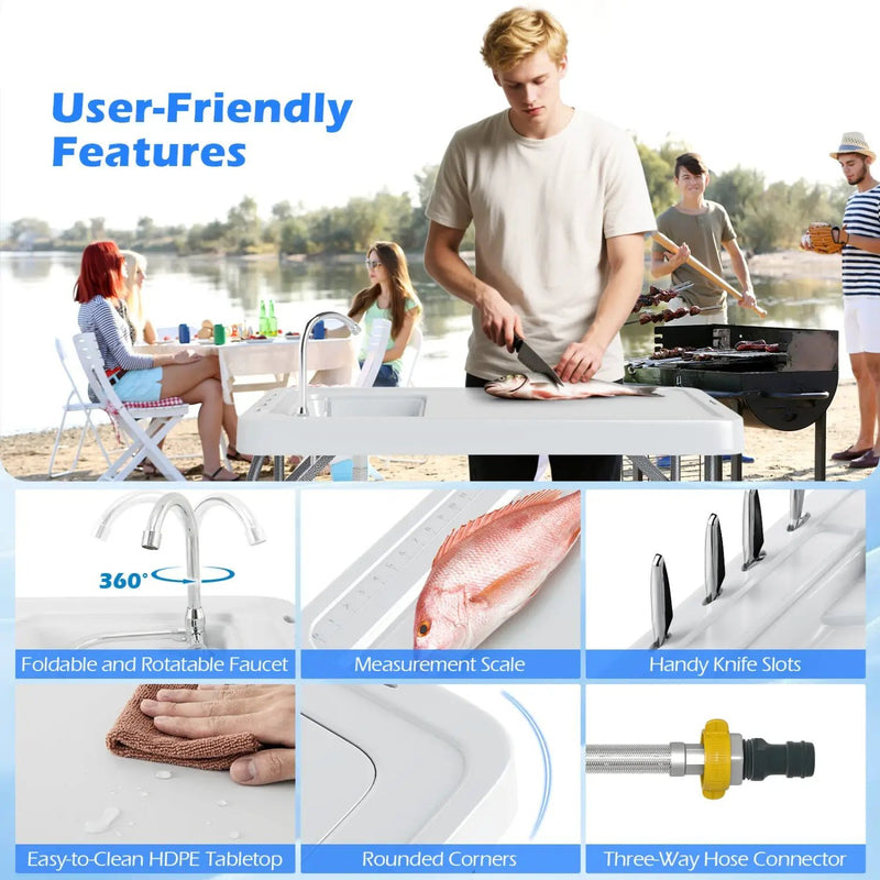 Folding Fish Cleaning Table with Sink and Rotatable Faucet by DirectDeals