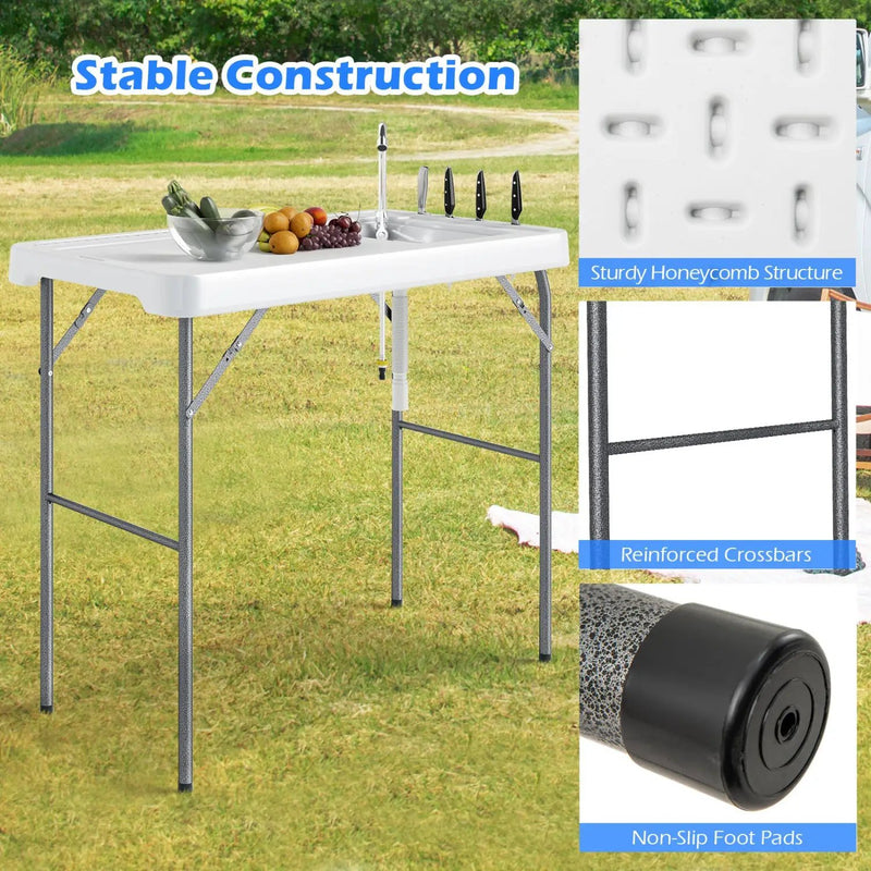 Folding Fish Cleaning Table with Sink and Rotatable Faucet by DirectDeals