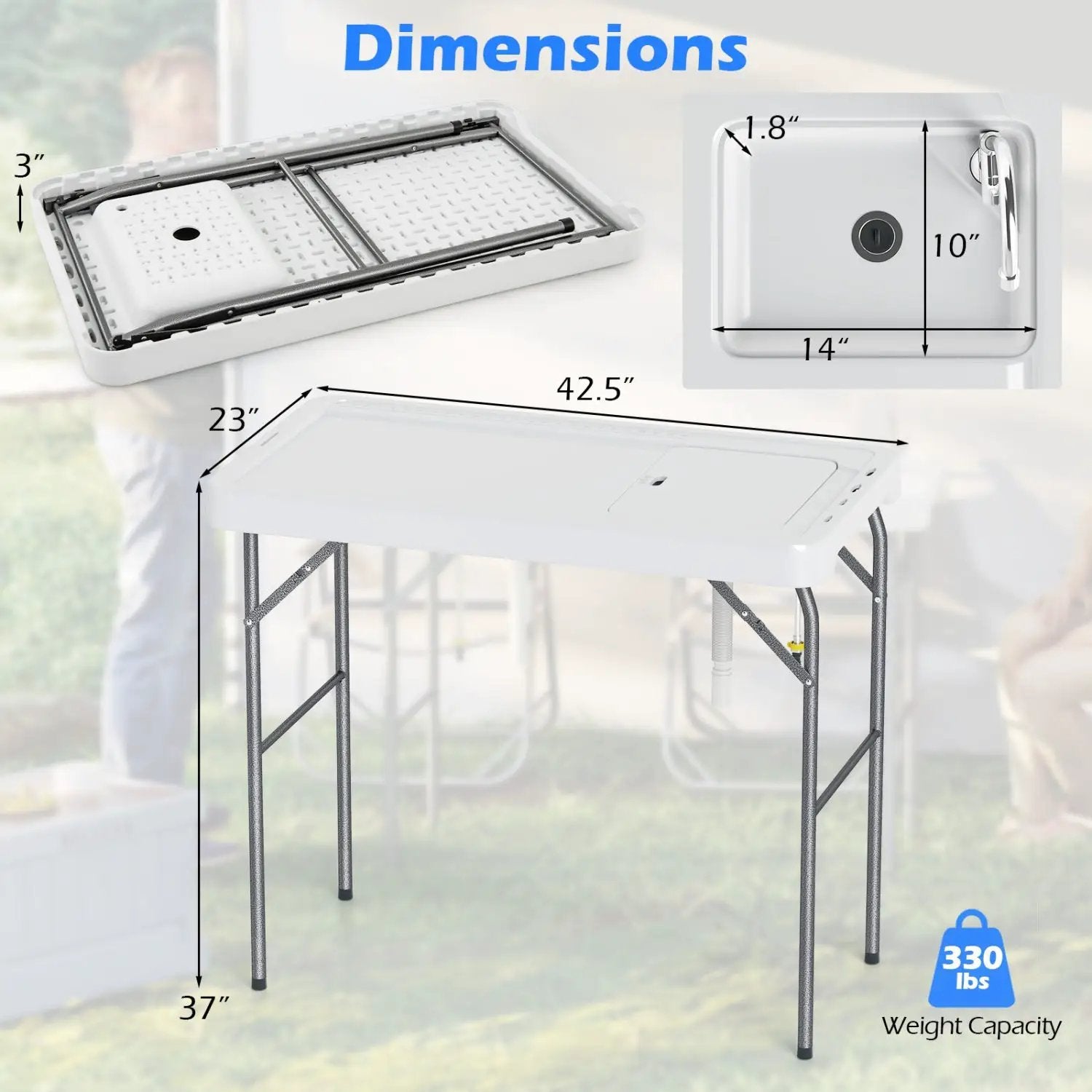 Folding Fish Cleaning Table with Sink and Rotatable Faucet by DirectDeals