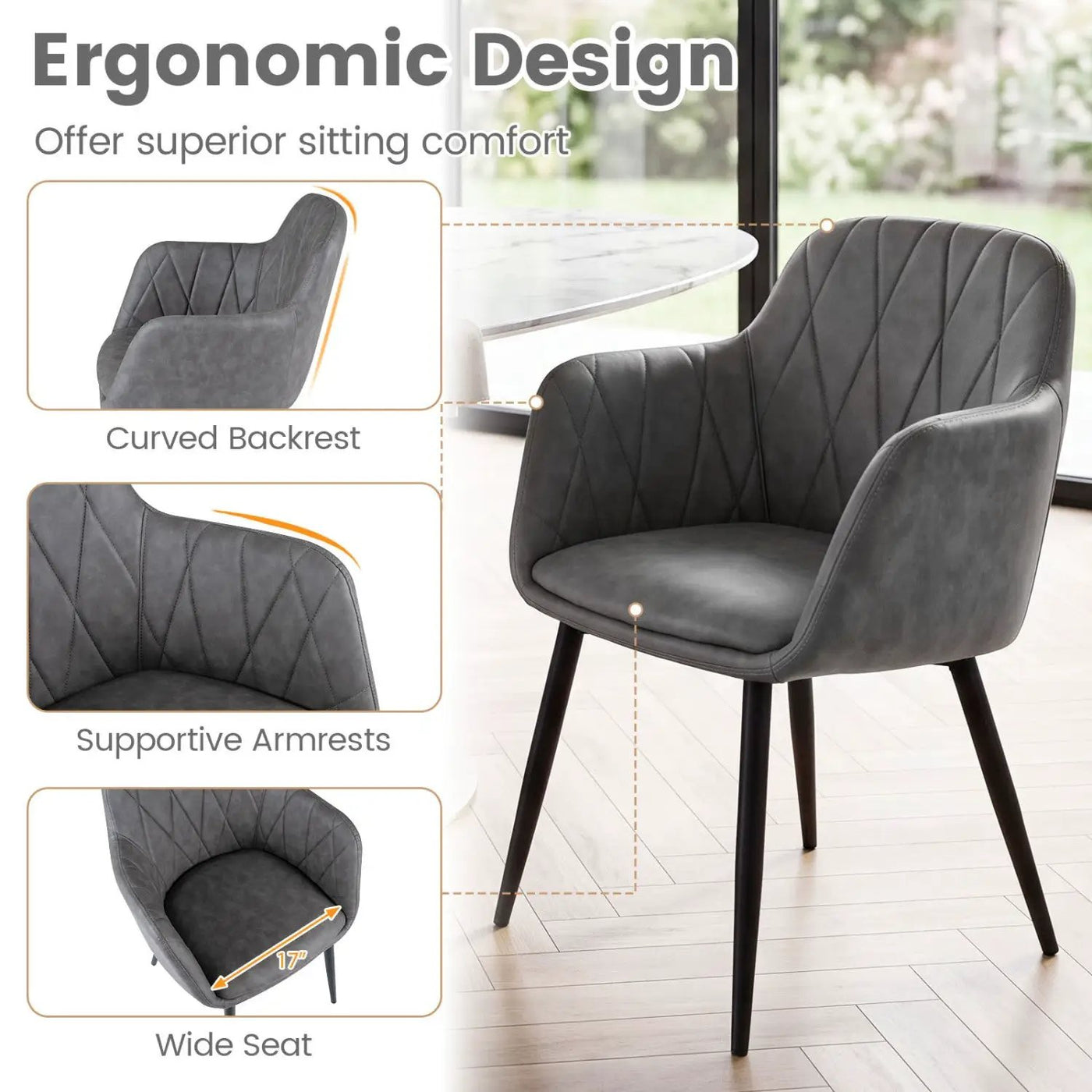 Upholstered Dining Chairs Set of 2 with Curved Back by DirectDeals