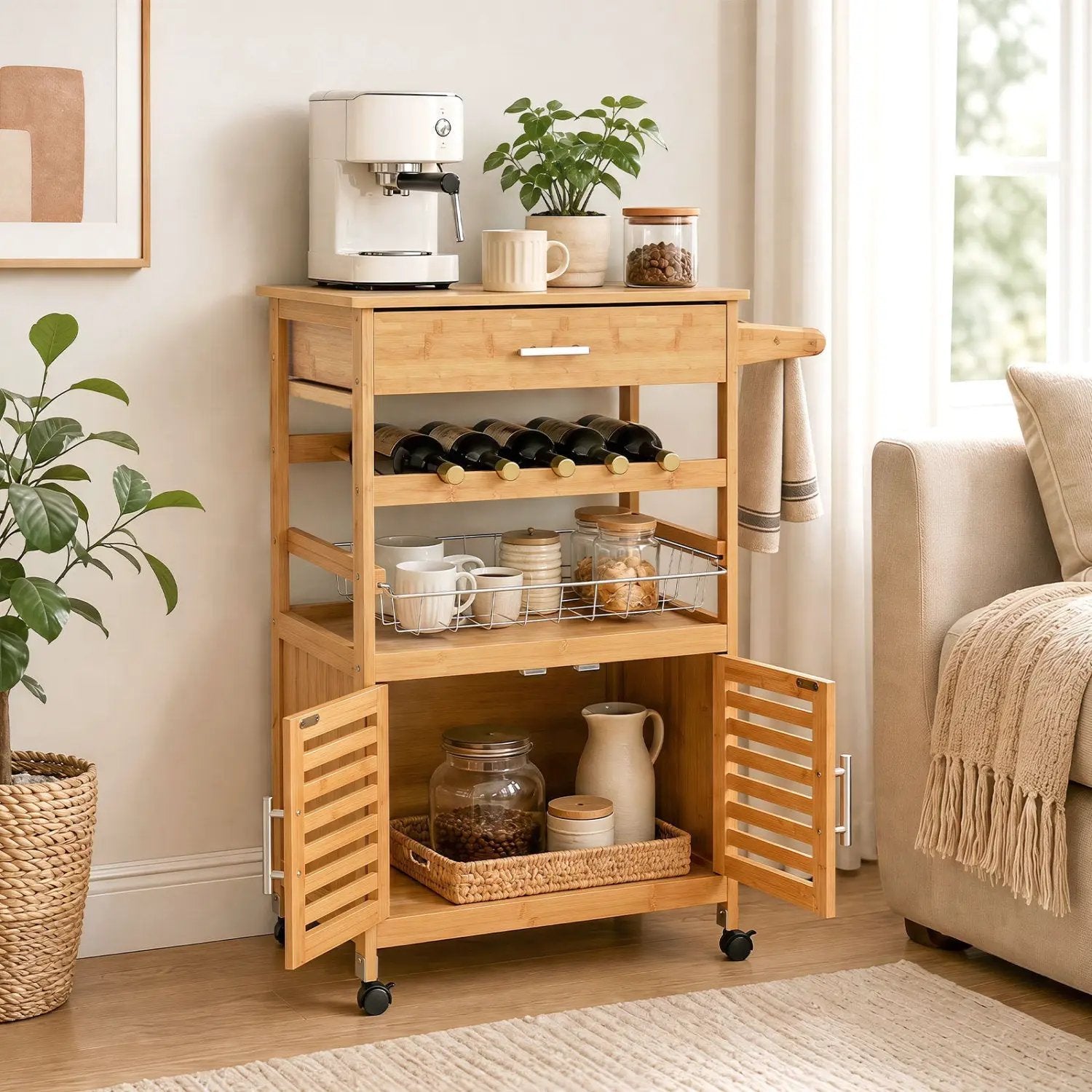 Rolling Kitchen Island Cart with Wine Rack and Storage by DirectDeals