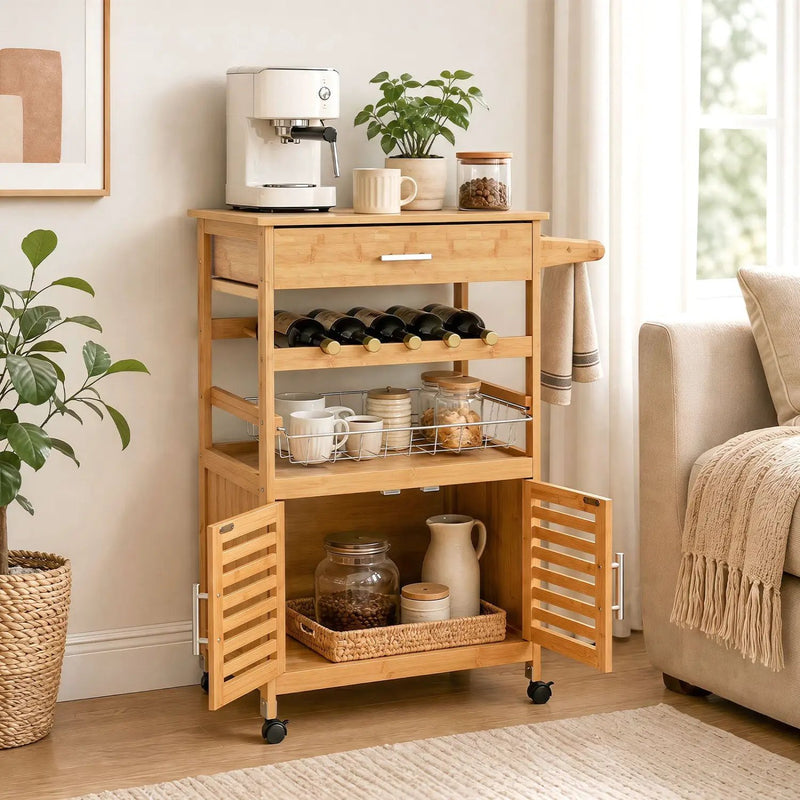 Rolling Kitchen Island Cart with Wine Rack and Storage by DirectDeals