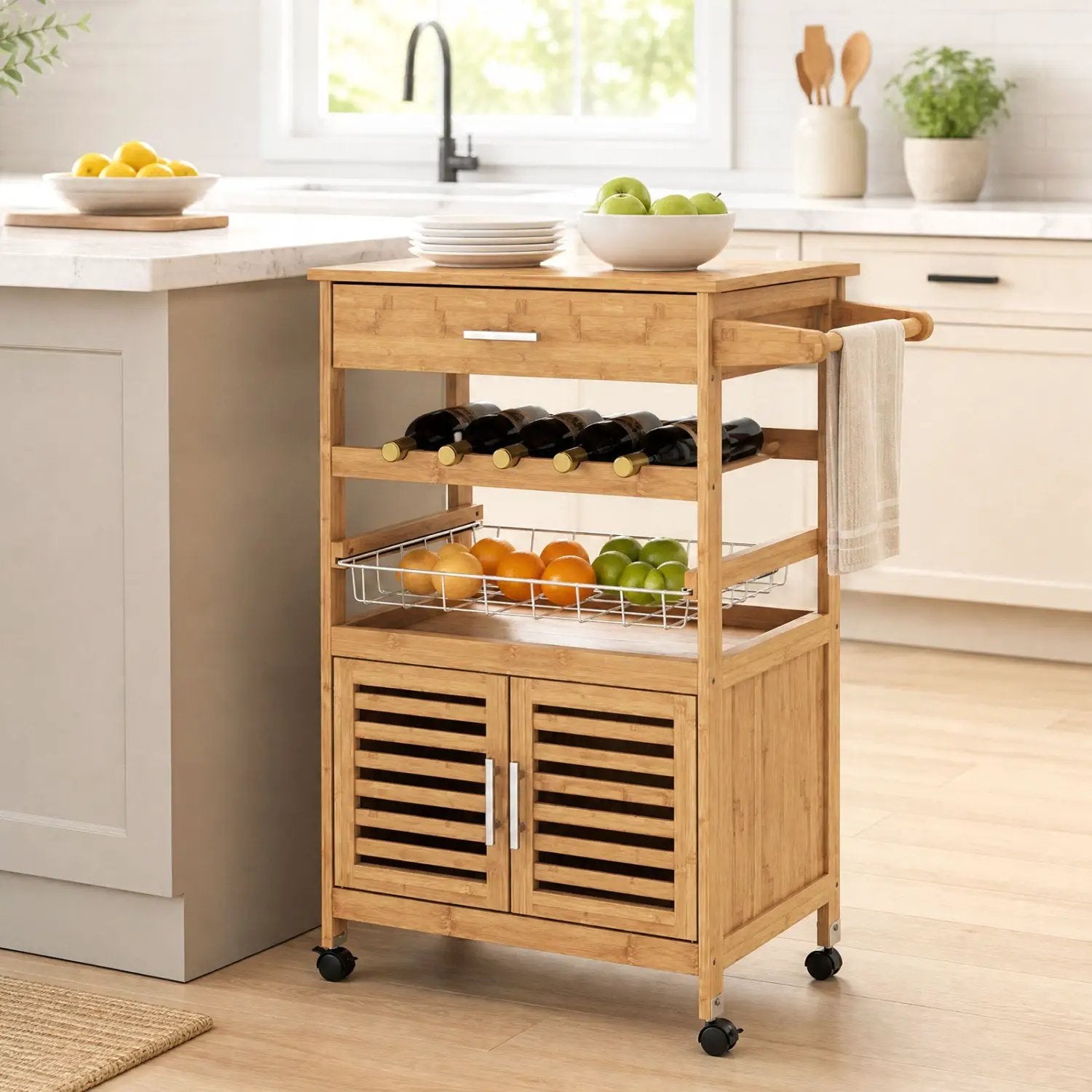 Rolling Kitchen Island Cart with Wine Rack and Storage by DirectDeals