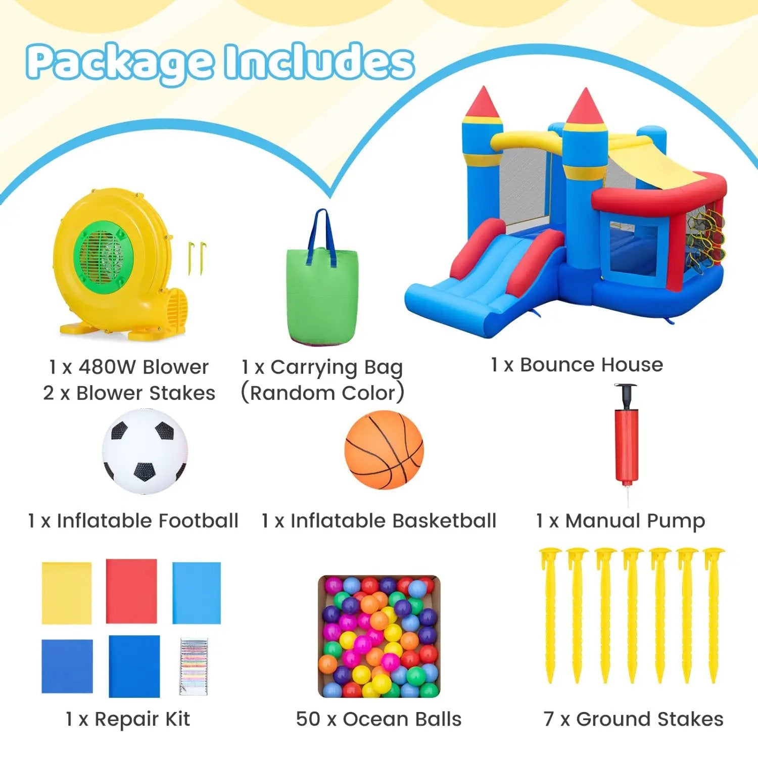 Inflatable Bounce House with Slide, Ball Pit & Basketball Hoop by DirectDeals
