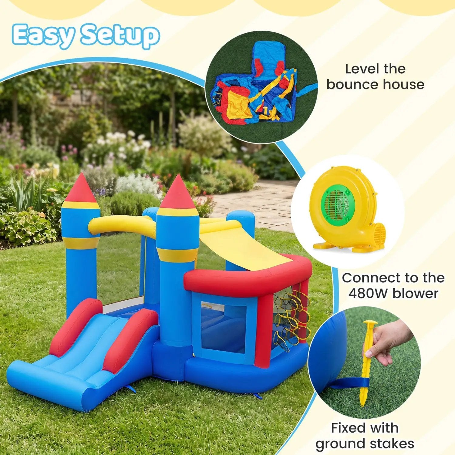 Inflatable Bounce House with Slide, Ball Pit & Basketball Hoop by DirectDeals