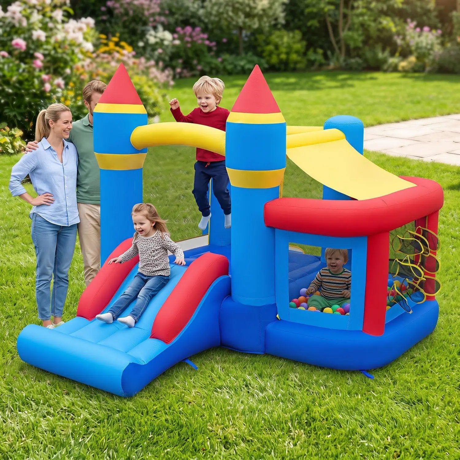 Inflatable Bounce House with Slide and Ball Pit for Kids by DirectDeals