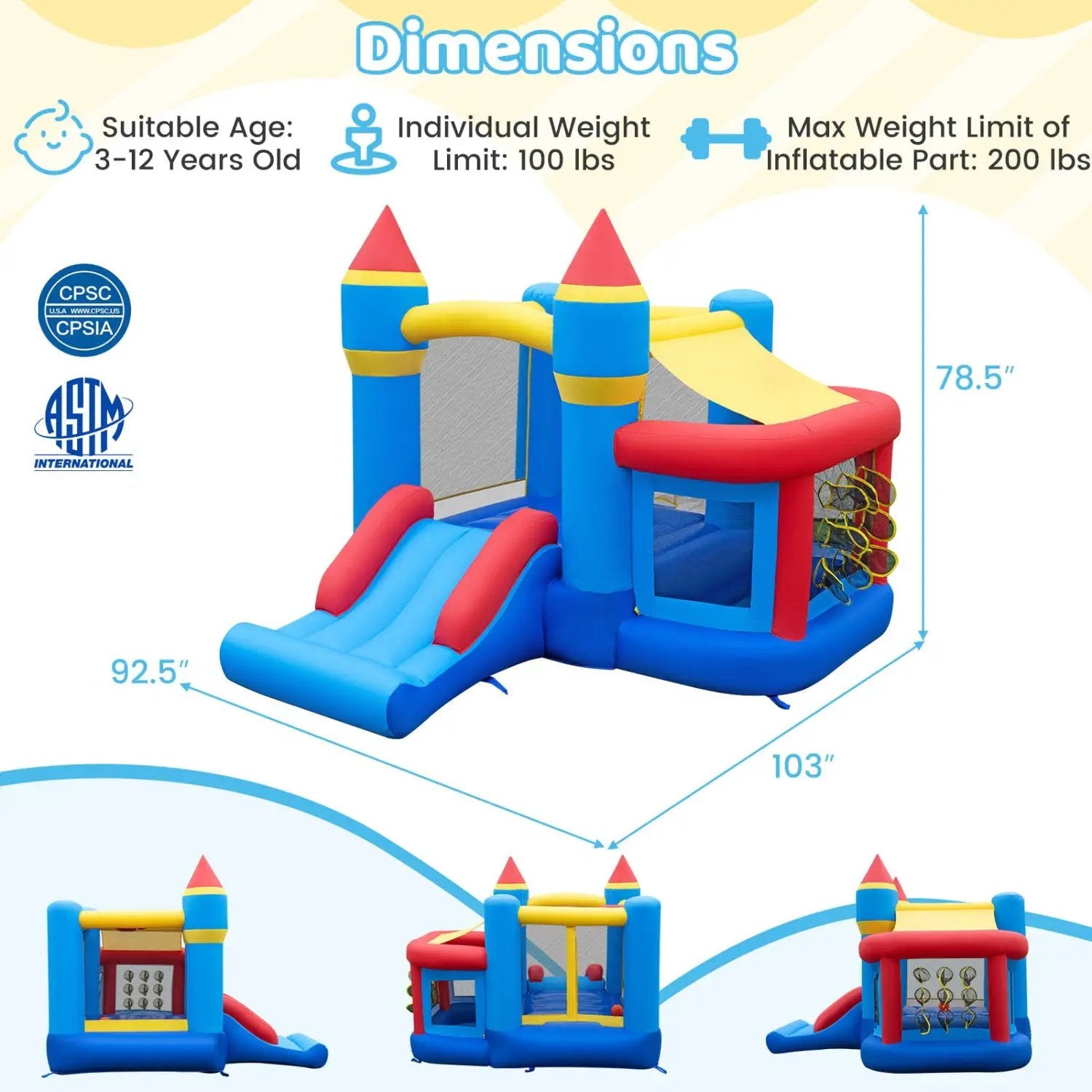 Inflatable Bounce House with Slide, Ball Pit & 550W Blower by DirectDeals