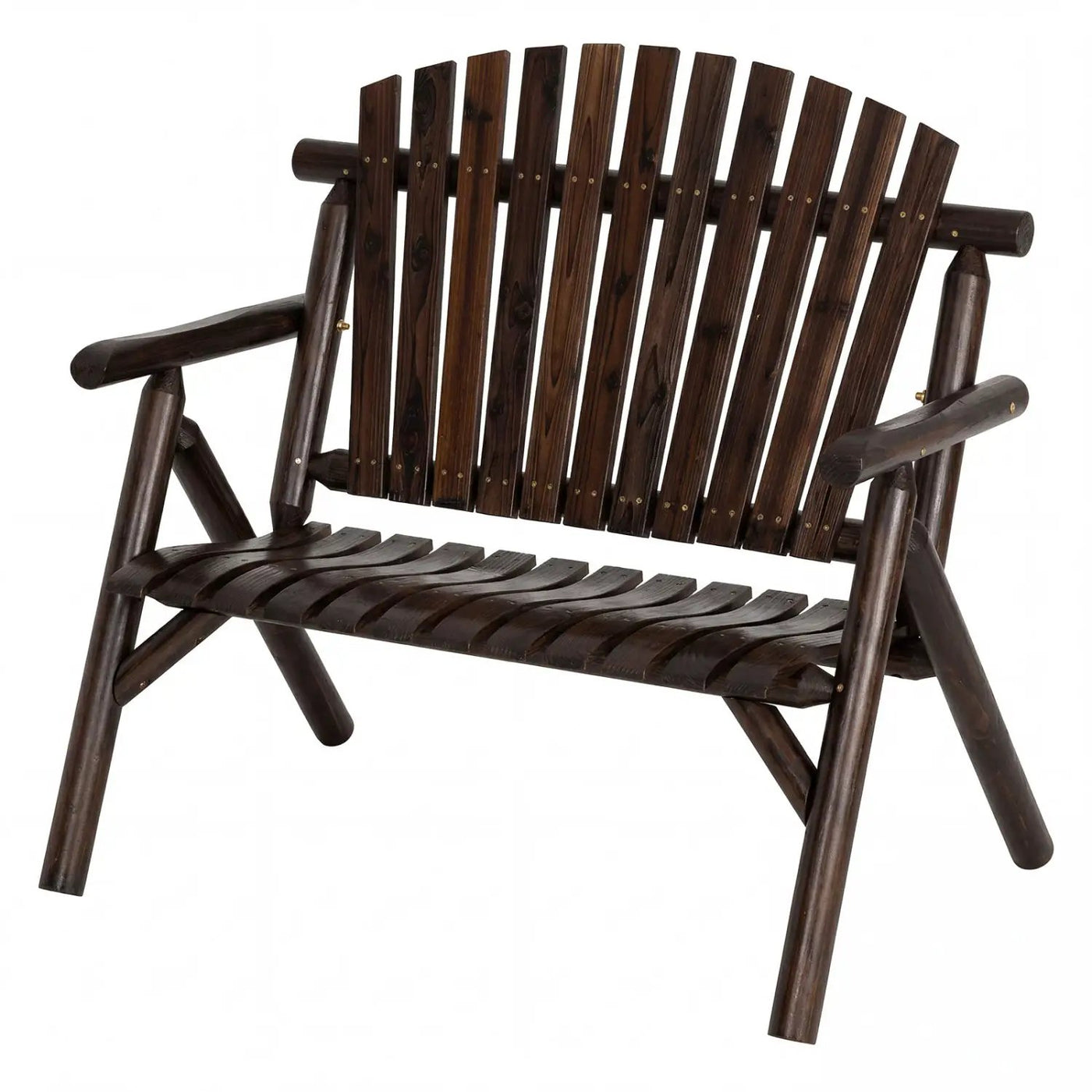 2-Person Log Wood Patio Bench with Slatted Backrest by DirectDeals