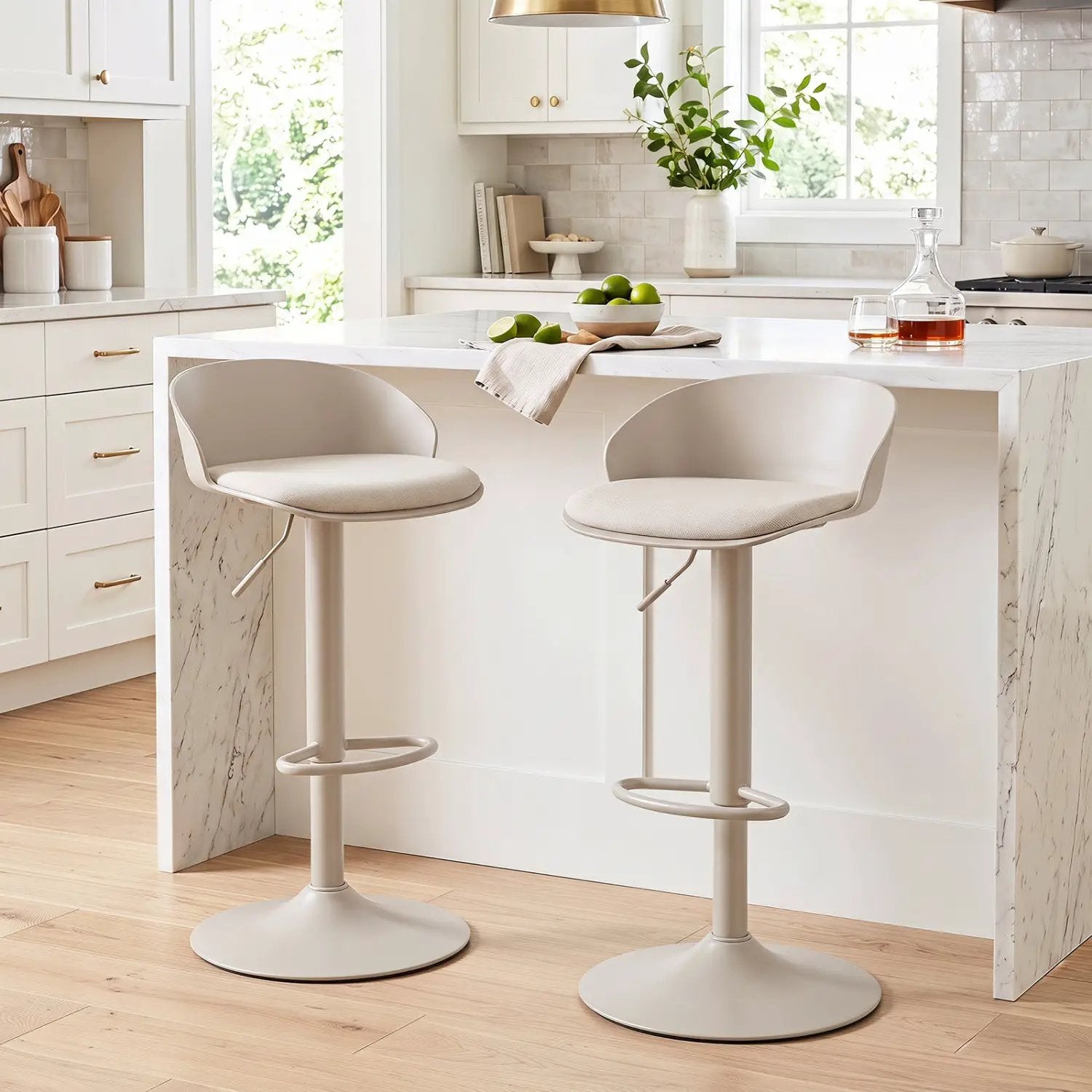 Adjustable Swivel Bar Stools Set of 2 with Back & Footrest by DirectDeals