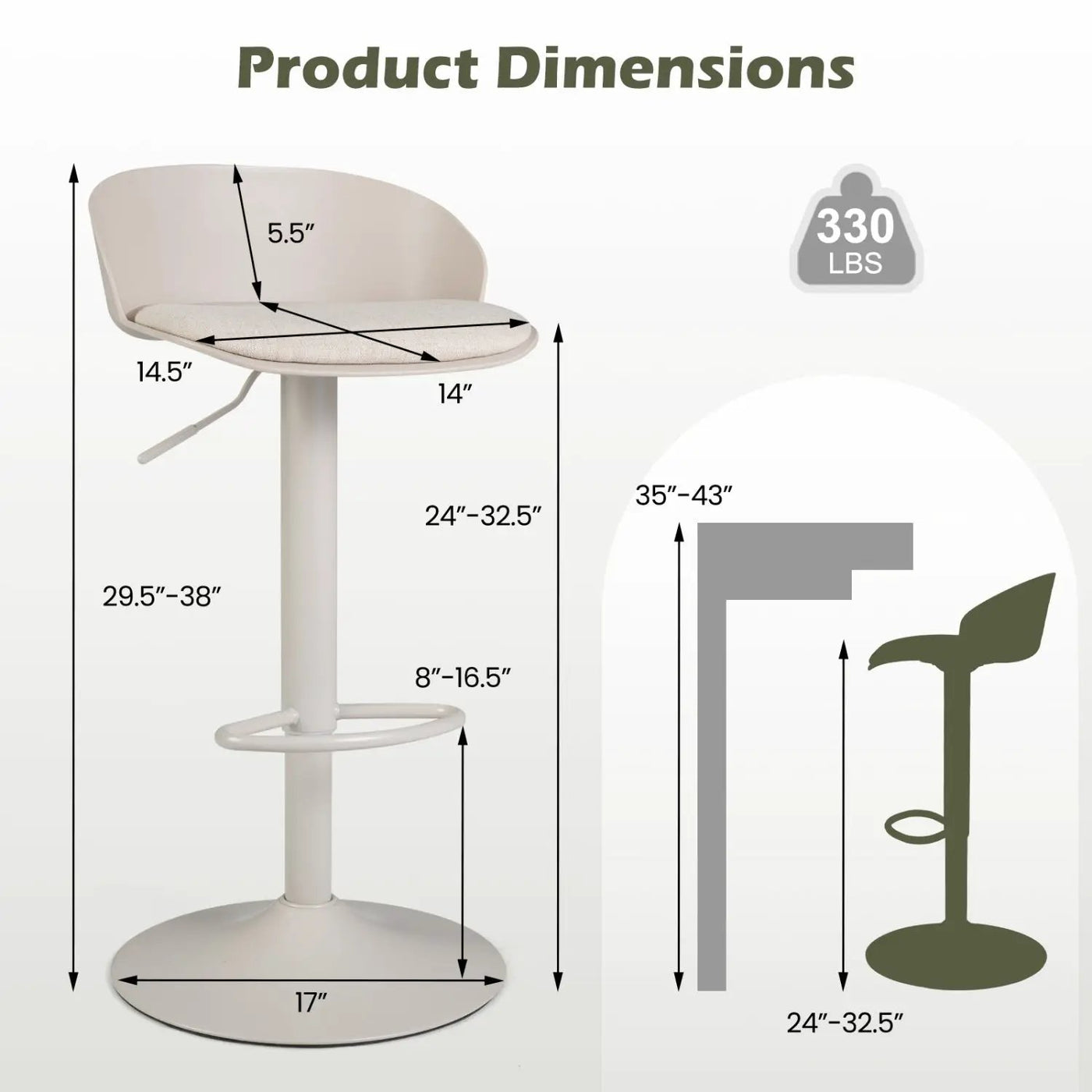 Adjustable Swivel Bar Stools Set of 2 with Back & Footrest by DirectDeals