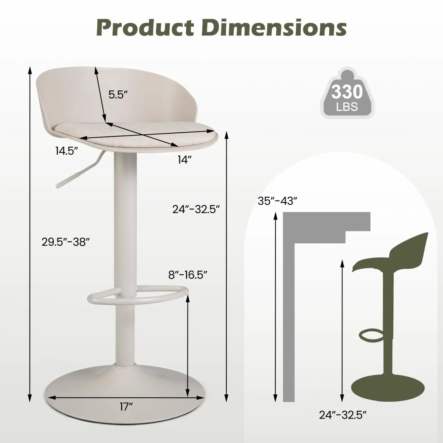 Adjustable Swivel Bar Stools Set of 2 with Back & Footrest by DirectDeals