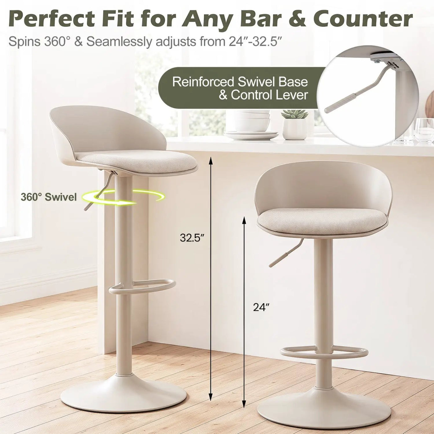 Adjustable Swivel Bar Stools Set of 2 with Back & Footrest by DirectDeals