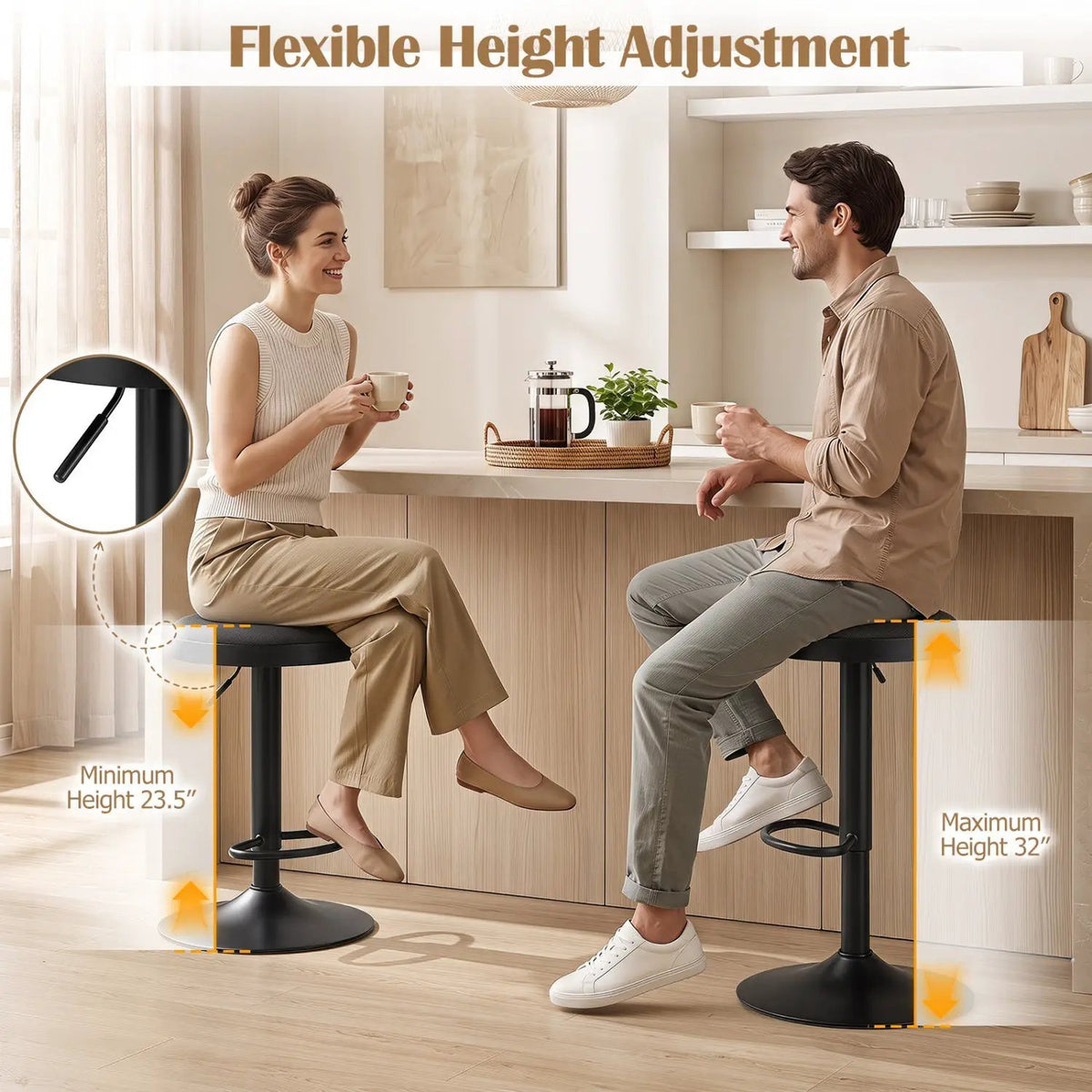 Adjustable Bar Stools Set of 2 with Padded Seat by DirectDeals