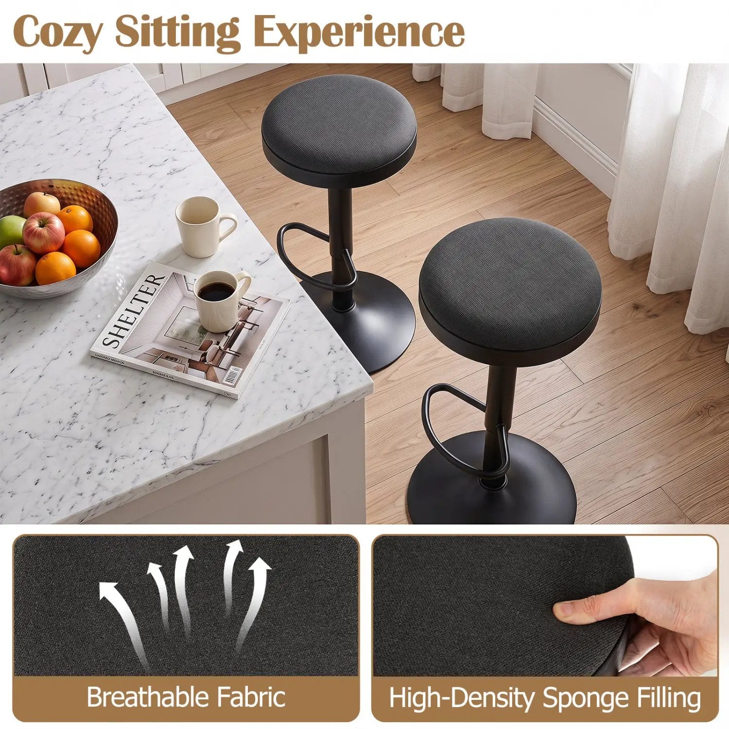 Adjustable Bar Stools Set of 2 with Padded Seat by DirectDeals