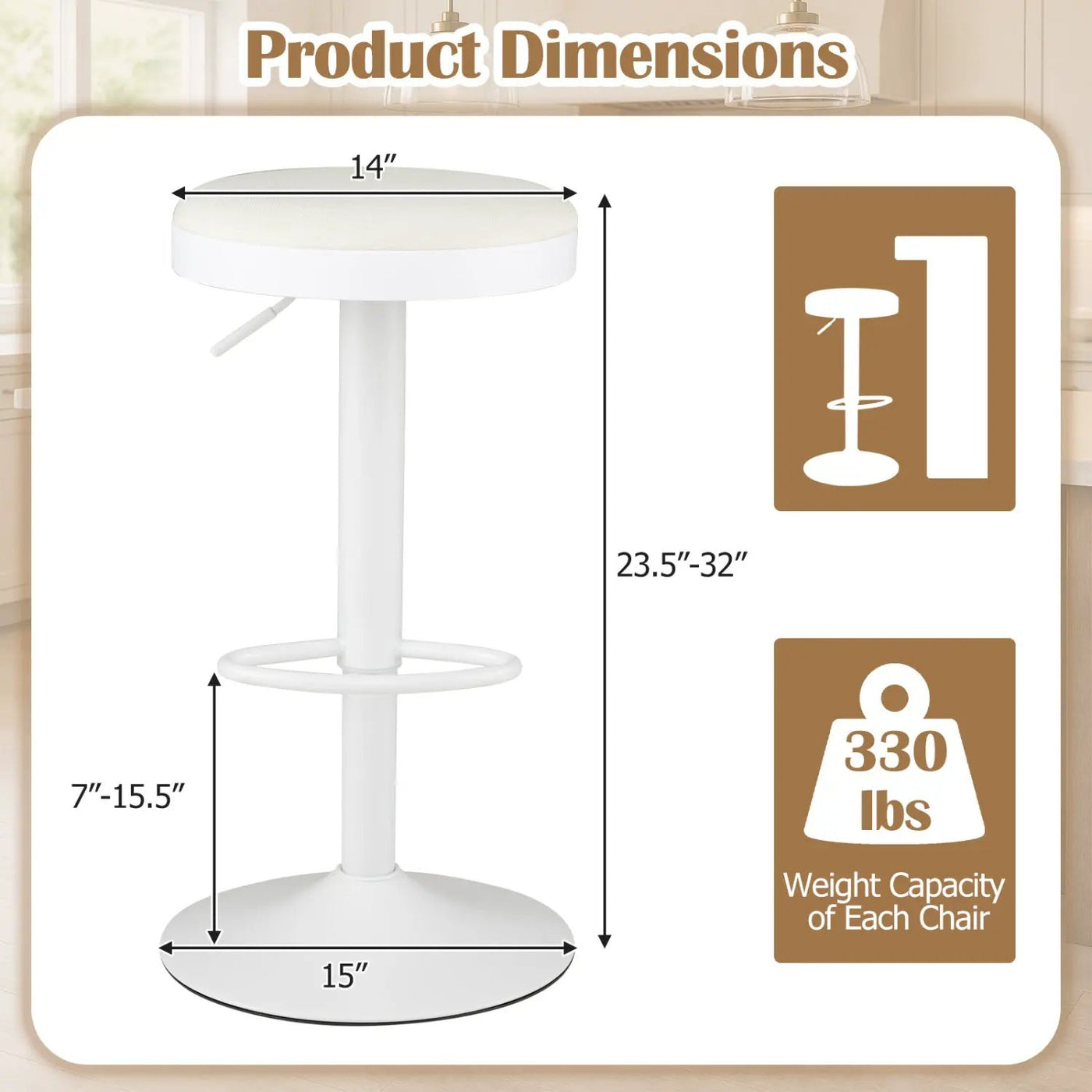 Adjustable Bar Stools Set of 2 with Padded Seat by DirectDeals